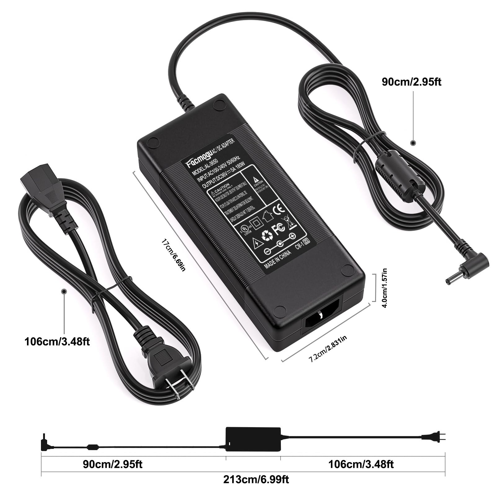 Facmogu 36V 5A Power Supply Adapter, 180W Ac 100V~240V To Dc 36 Volt 5A Converter Transformer With Barrel Connector 5.5X2.5Mm &