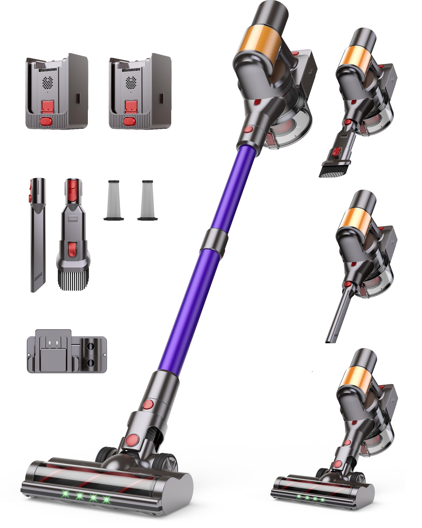 Snowkuna Cordless Vacuum Cleaner, 2 Batteries 120 Mins Runtime, 600W 50KPA Stick Vacuum with Self-Standing, Tangle-Free Brush, L