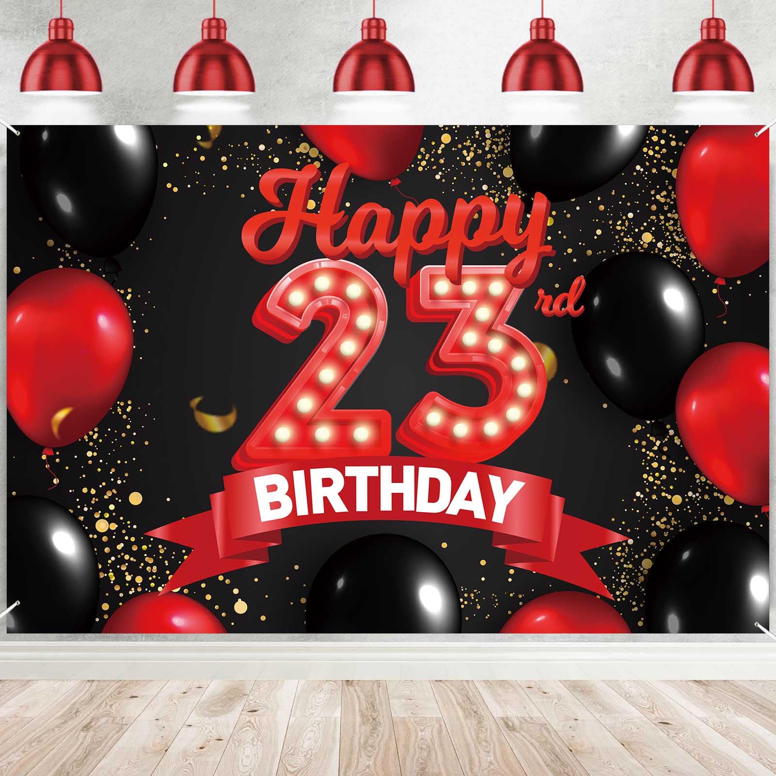Happy 23Rd Birthday Red And Black Banner Backdrop Decorations Balloons Theme Decor For Girls Women Princess 23 Years Old Birthda