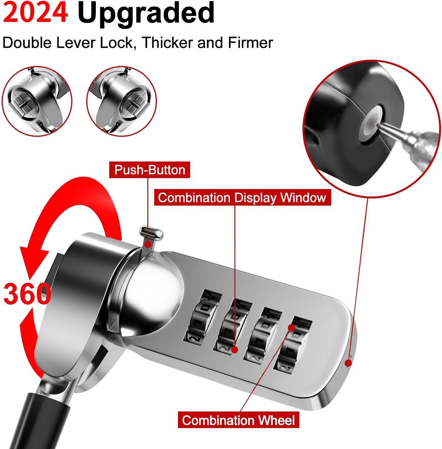 Computer Laptop Cable Lock  Slot Plate 6.23Ft Cable  Security Computer Combination Lock  4 Digital Password Protection Cable  An