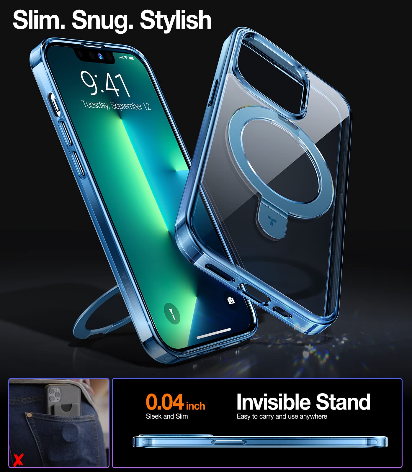 Torras Magnetic For Iphone 13 Pro Max Case [Compatible With Magsafe] With Stand [Never Yellow] [Mil Grade Drop Protection] Hard