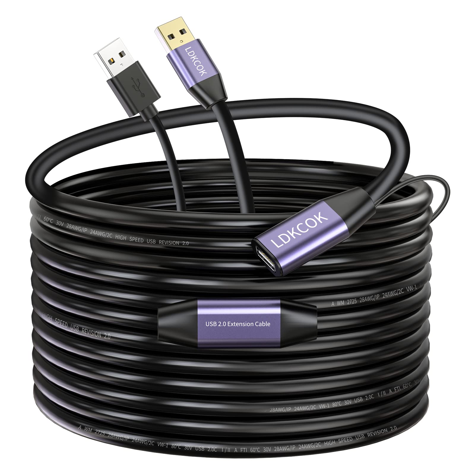 Ldkcok Usb 2.0 Type A Male To A Female Active Repeater Extension Cable 50Ft, High Speed 480 Mbps