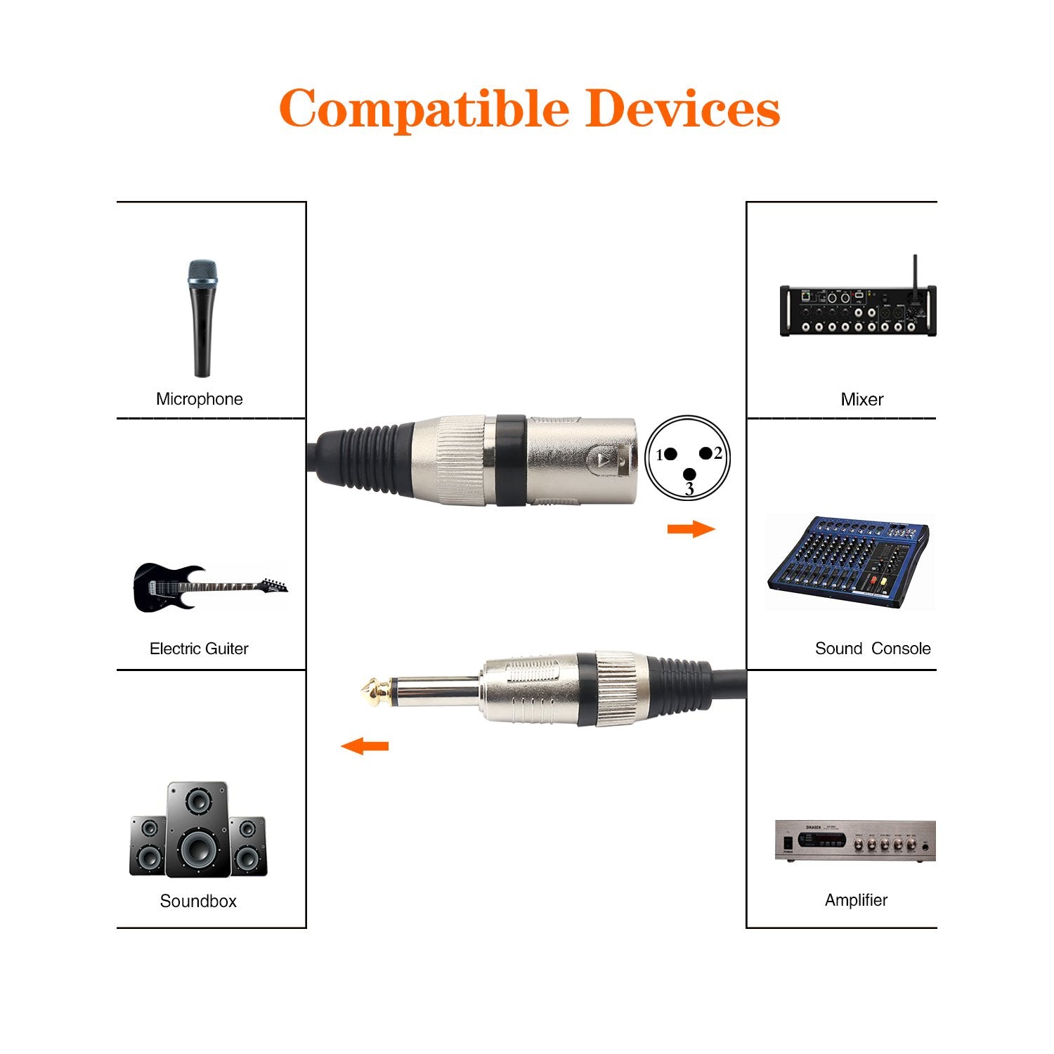 Disino Unbalanced 1/4 Ts Mono To Xlr Male Cable Gold Plated 6.35Mm Plug To Male Xlr Microphone Cable Interconnect Cable - 10 Fee