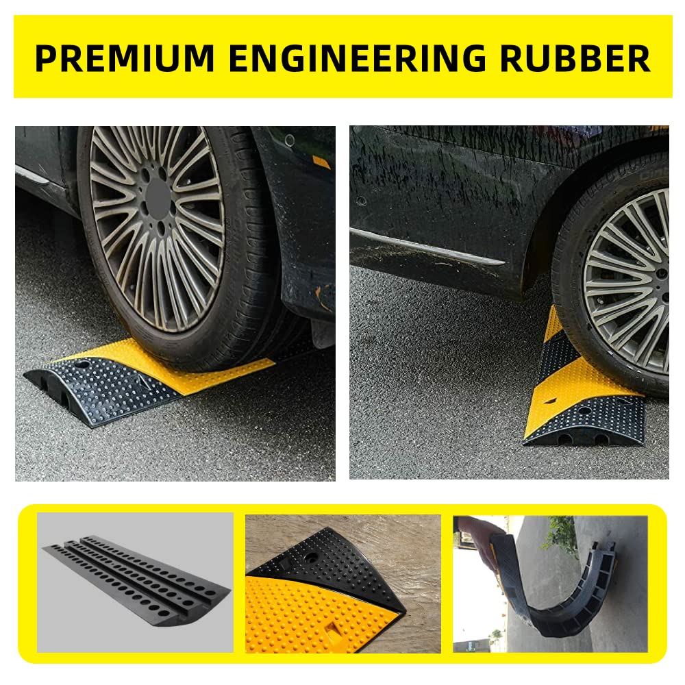 Nisorpa 40'' Rubber Speed Bump 2 Channel Heavy Duty Cable Protector Ramp With 4 Bolts 22000Lbs Load Driveway Modular Traffic Dri