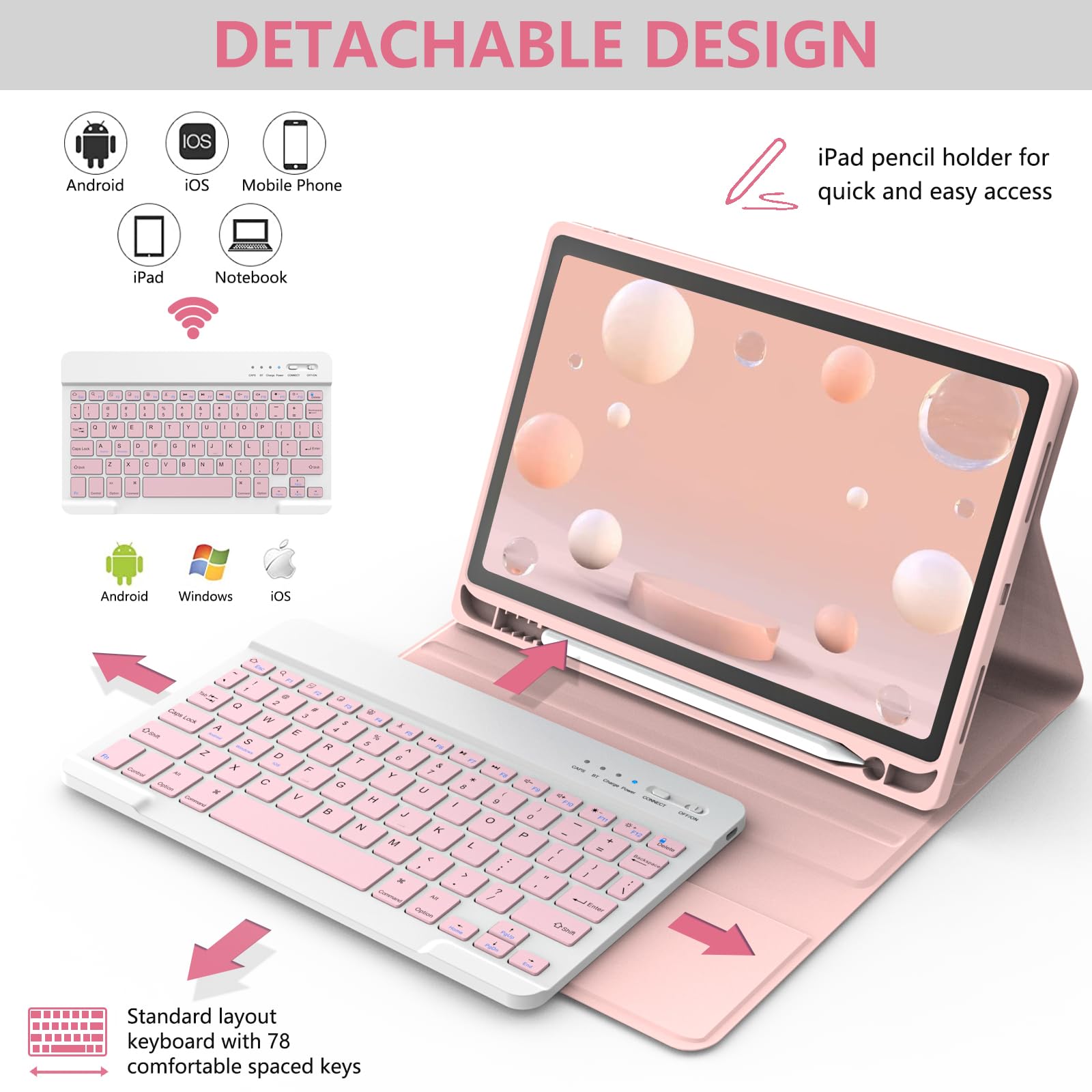 Keyboard Case For Ipad Air 11 Inch M2/ Air 5Th/ 4Th Generation  Detachable Bluetooth Keyboard Case With Pencil Holder   Flip Sta