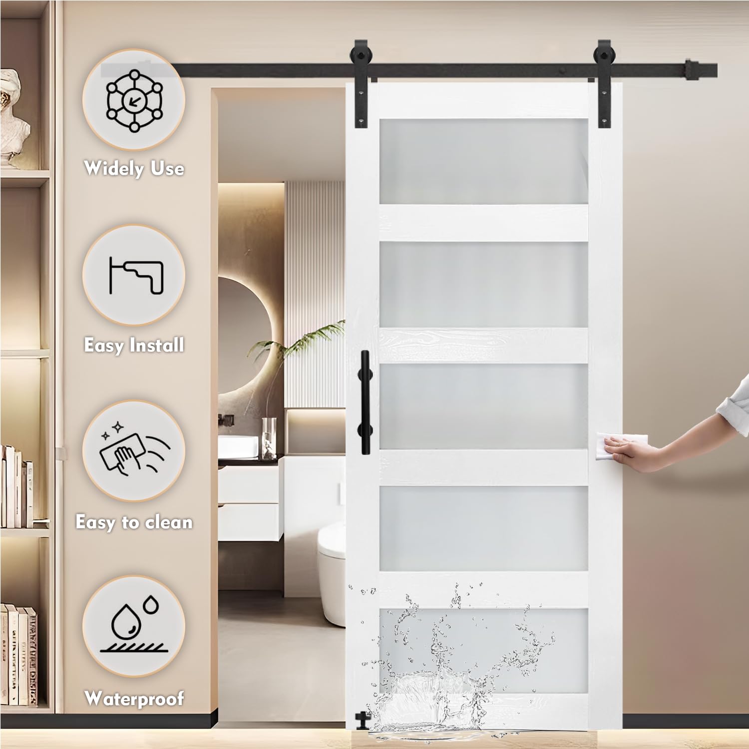 S&Z Tophand? 36 In X 84 In Glass Mdf Barndoor, Pvc Surface, Simple Diy Assembly, With Senior Door Handle. Only Door, No Sliding
