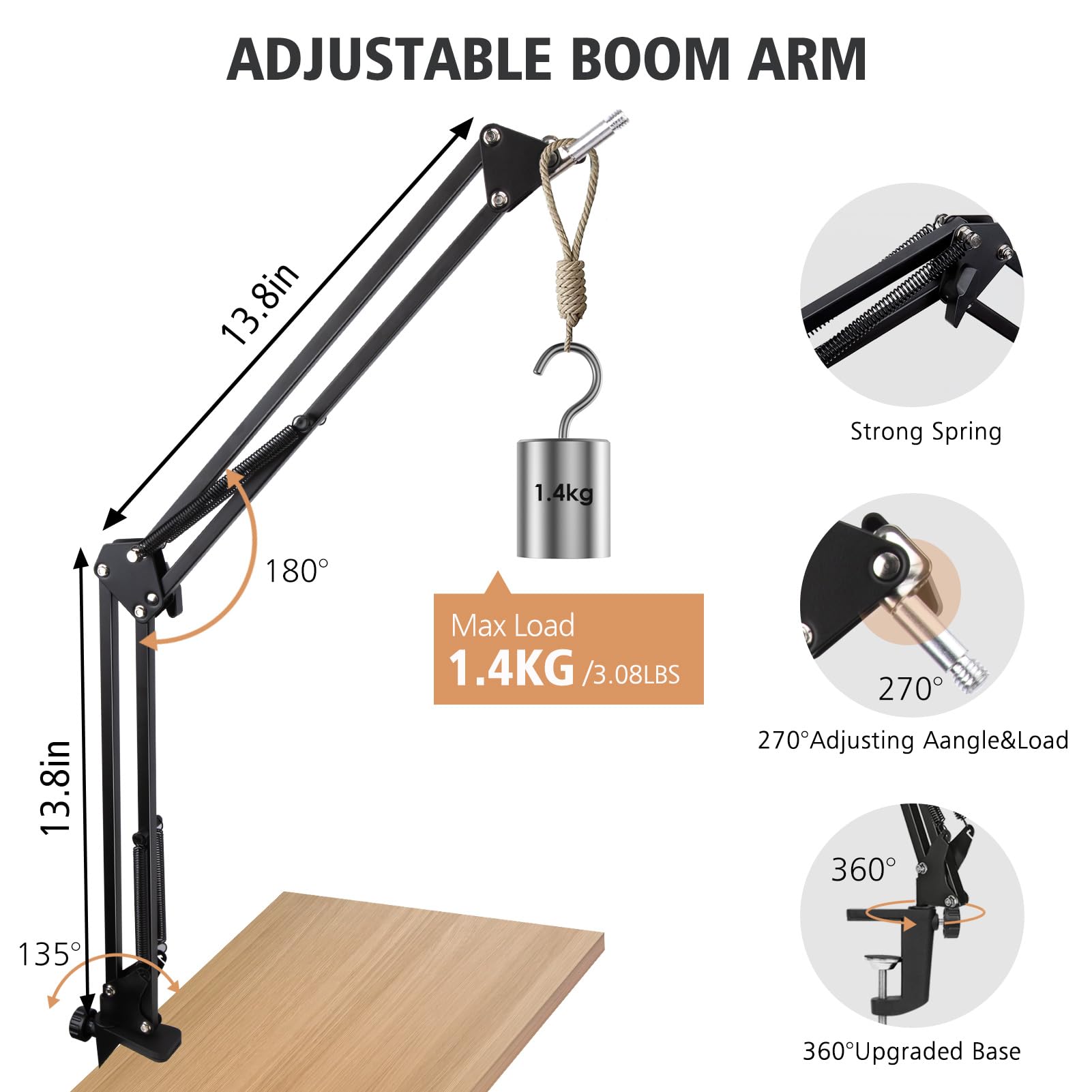Sunmon Fifine K658 Boom Arm, Mic Stand Boom Arm Compatible With Fifine K658, Fifine Mic Boom Arm With 3/8'' To 5/8'' Screw Adapt