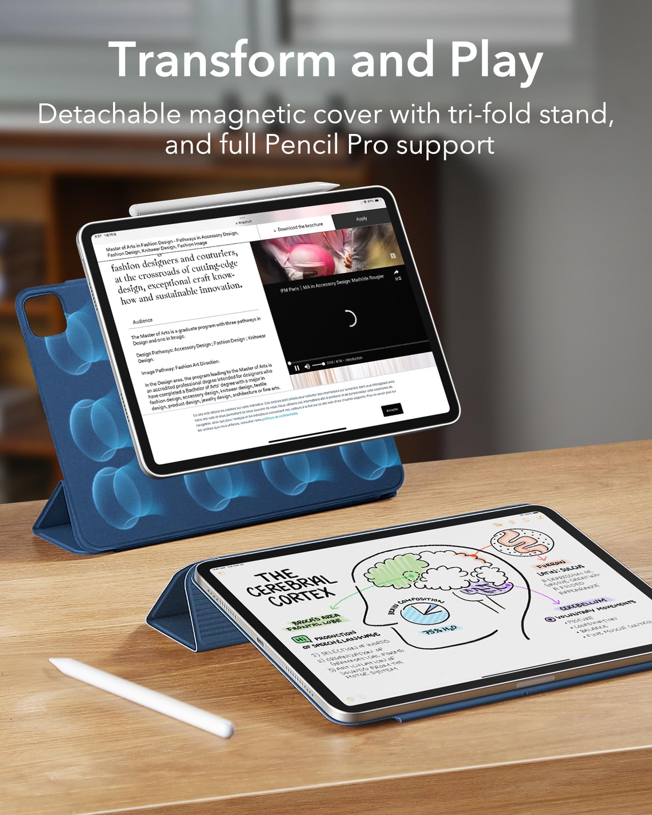 Esr For Ipad Pro 13 Inch Case M4(2024), Powerful Magnetic Attachment, Slim Trifold Stand Case, Supports Pencil Pro And Pencil(Usb C), Auto Wake/Sleep, Durable Protection, Rebound Series, Navy Blue