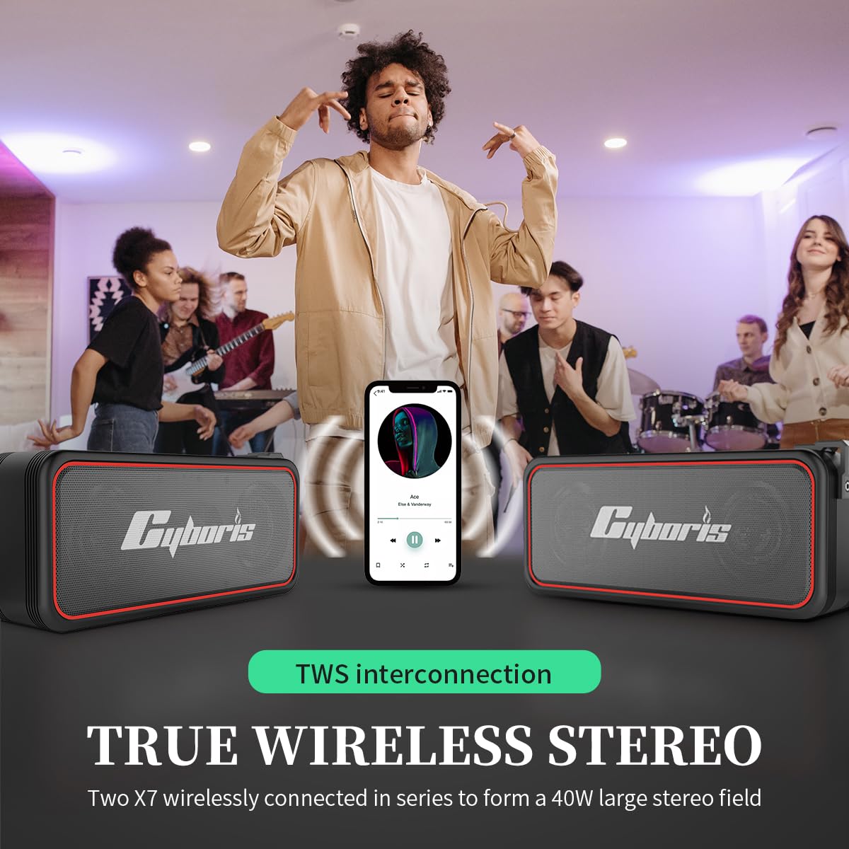 Cyboris Portable Bluetooth Speaker, Wireless Speakers With 20W Hd Sound, Ipx7 Waterproof, Bluetooth V5.3, Dual Stereo Pairing, 30H Playtime For Home, Outdoor, Travel, Party, Beach