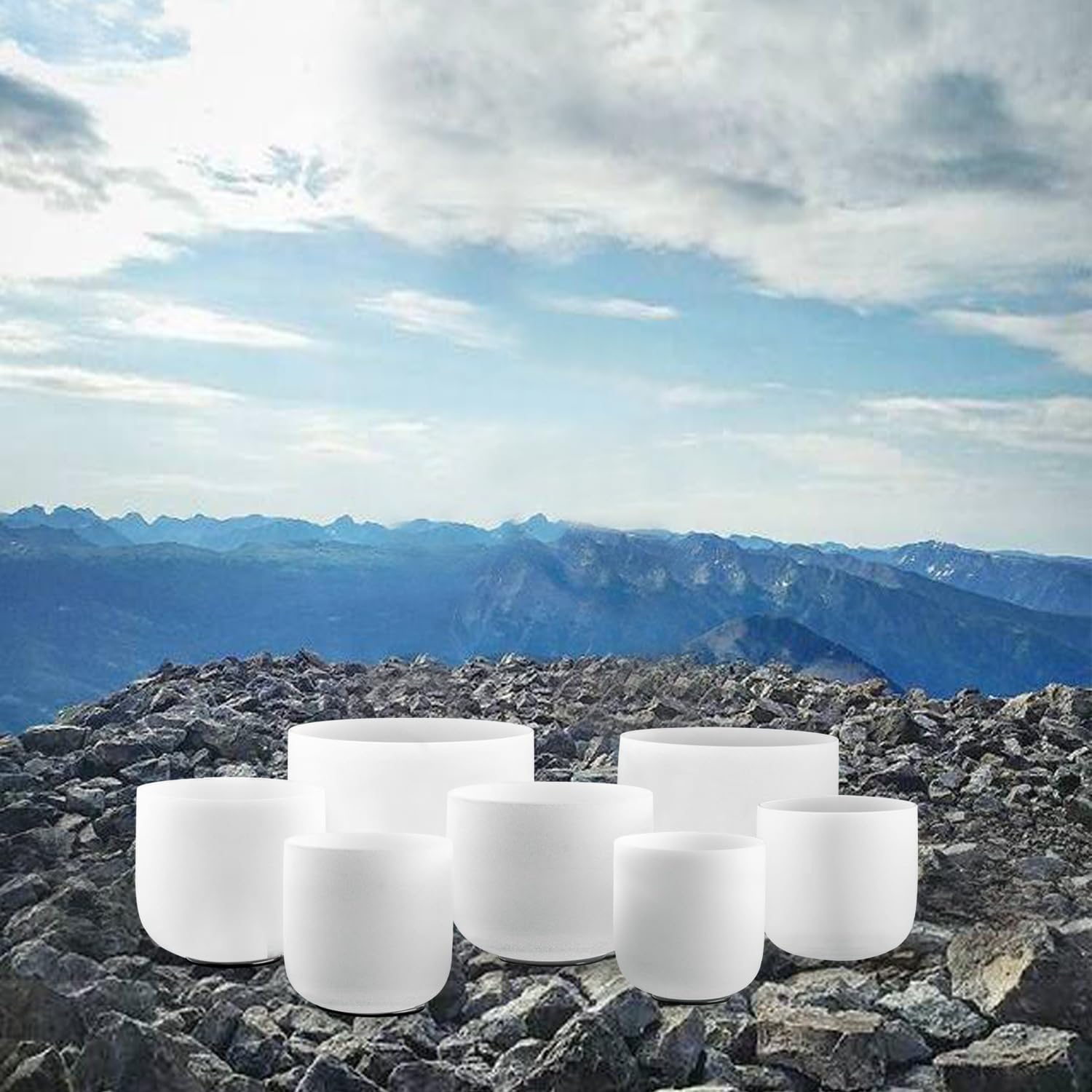 Kresec 7 Piece 7 12 Inch 440Hz Quartz Crystal Singing Bowl Set Chakra Tuned Sound Healing For Meditation Yoga Reiki, Includes Su