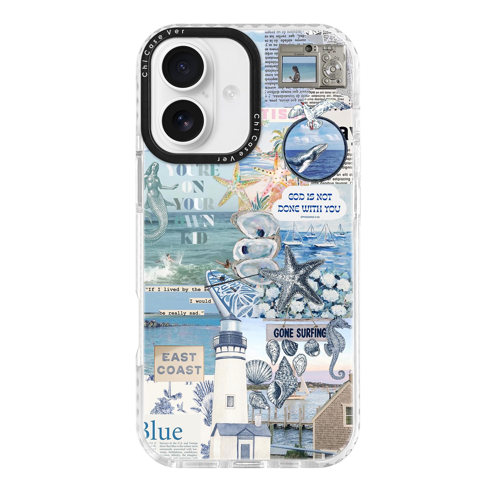 ChiCaseVer for iPhone 17 Case, Nostalgic Beach Collage Coastal Collage,Beach Soft Slim TPU Compatible with MagSafe & Military-Gr