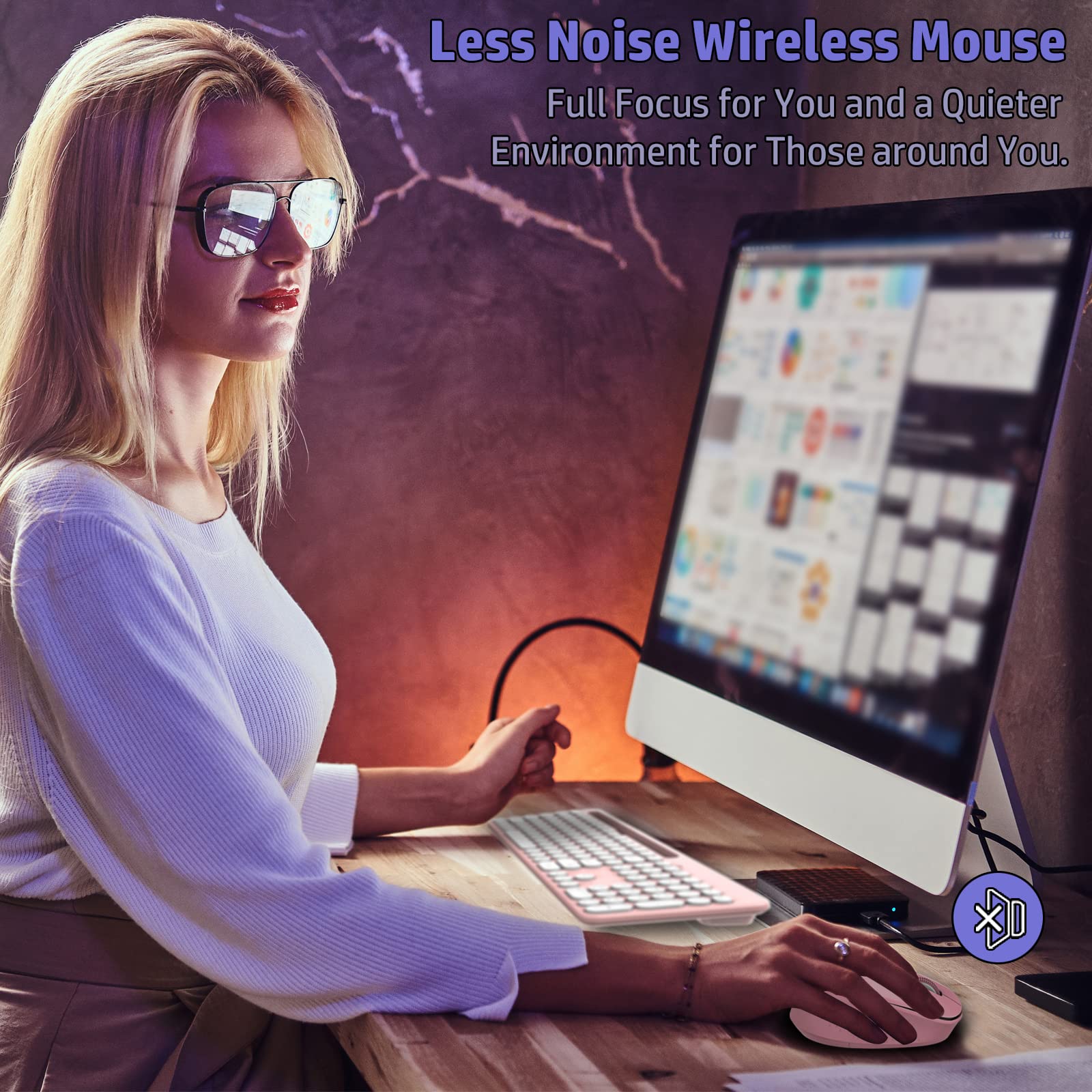 Leadsail Pink Wireless Keyboard And Mouse Combo, Full Sized Ergonomic Computer Keyboard With Phone Tablet Holder, 2.4Ghz Silent