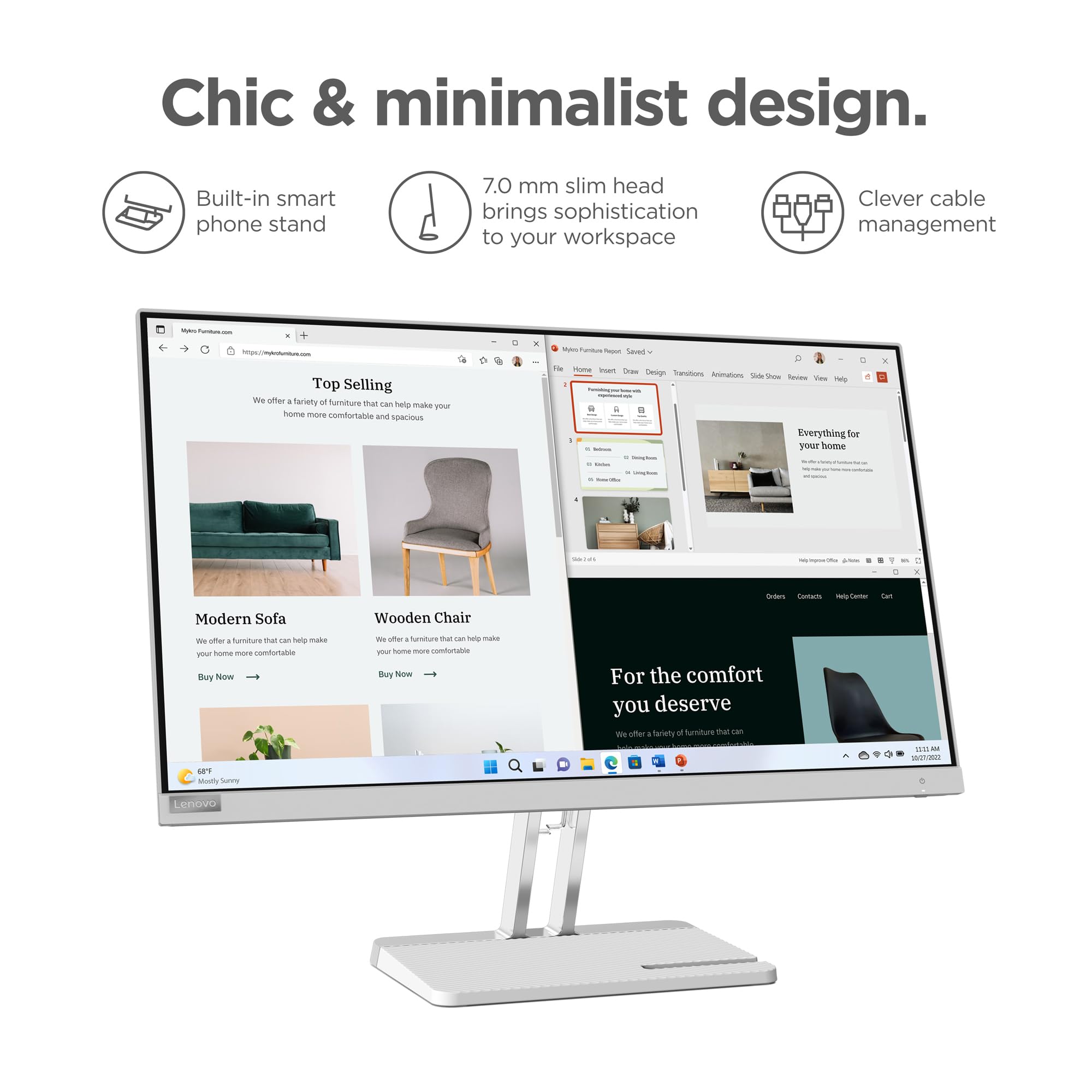 Lenovo L27E-40 Monitor, 27    Display, Full Hd Resolution, 300 Nits Brightness, 100Hz Refresh Rate, Amd Freesync, Hdmi 1.4 And V