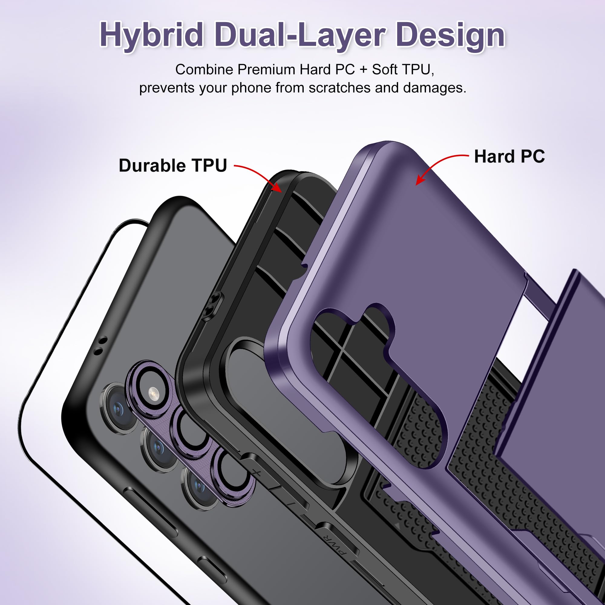 Samonpow For Samsung Galaxy S25 Case With Screen Protector + Camera Cover [4-In-1] Galaxy S25 Case Wallet Card Holder Heavy Duty