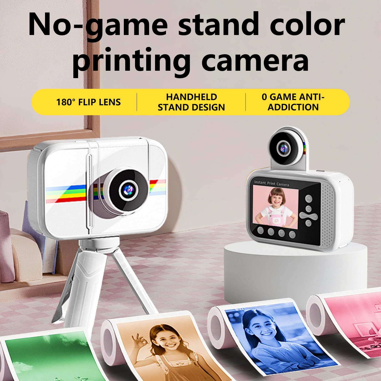 Kids Camera Instant Print,Kids Digital Camera With 3 Color Print Paper,32Gb & Mini Tripod,48Mp & 1080P Video Christmas Birthday
