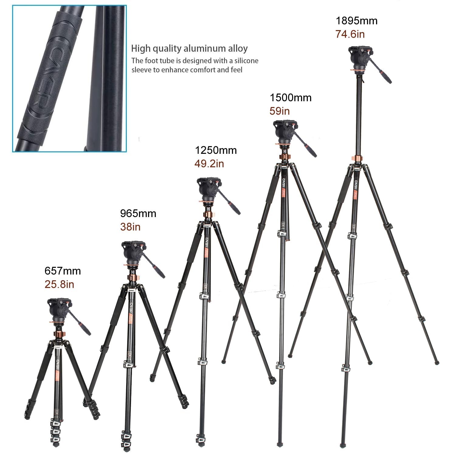 Cayer Af2451 Professional Video Camera Tripod, 67 Inches Aluminimum Tripod With Fluid Drag Head, Convertible To Monopod, Max Loa