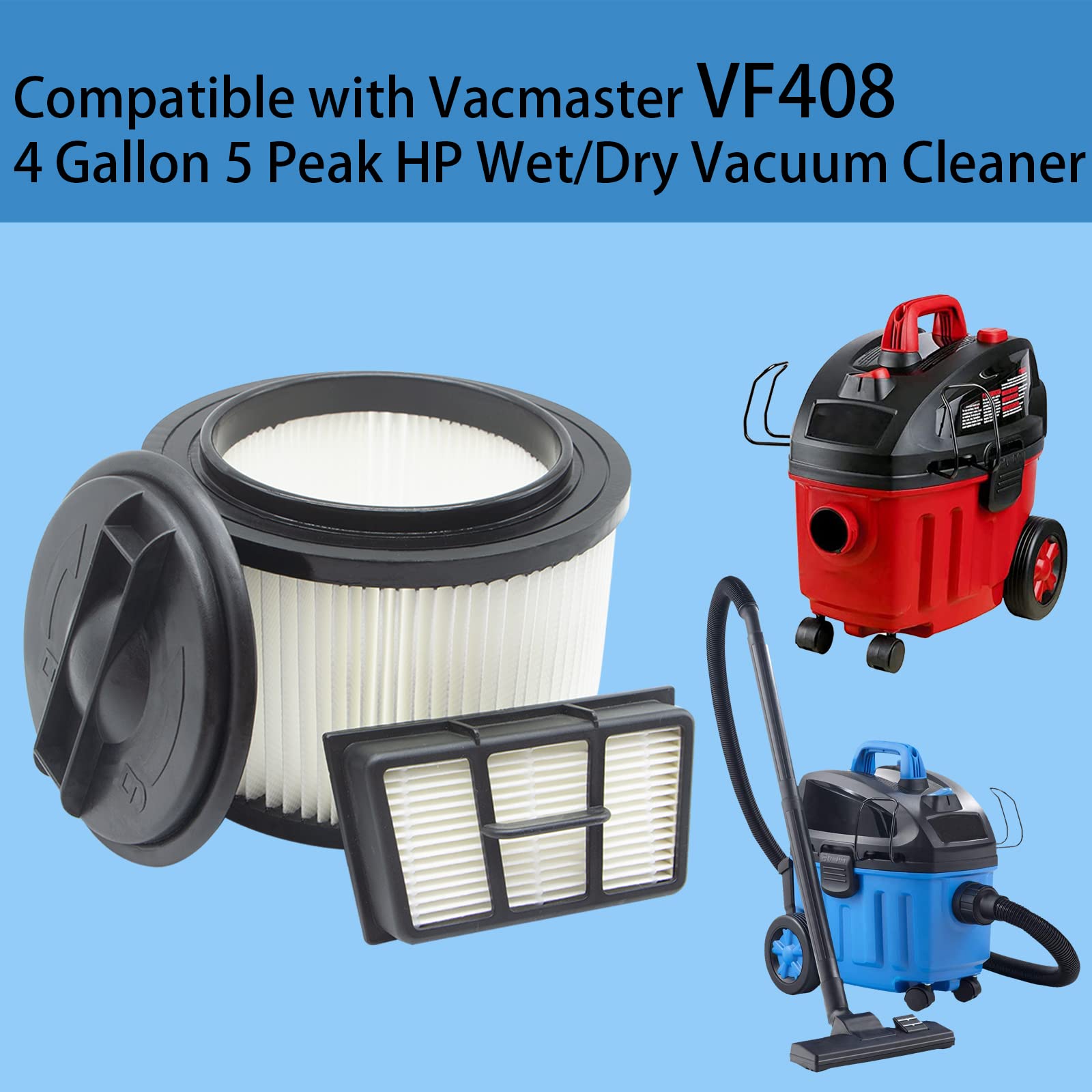 2 Pack Vf408 Hepa Filter Replacement For Vacmaster Vf408 4 Gallon Wet/Dry Vacuum Cleaner, Compare To Part# Vf408 & Vfhf