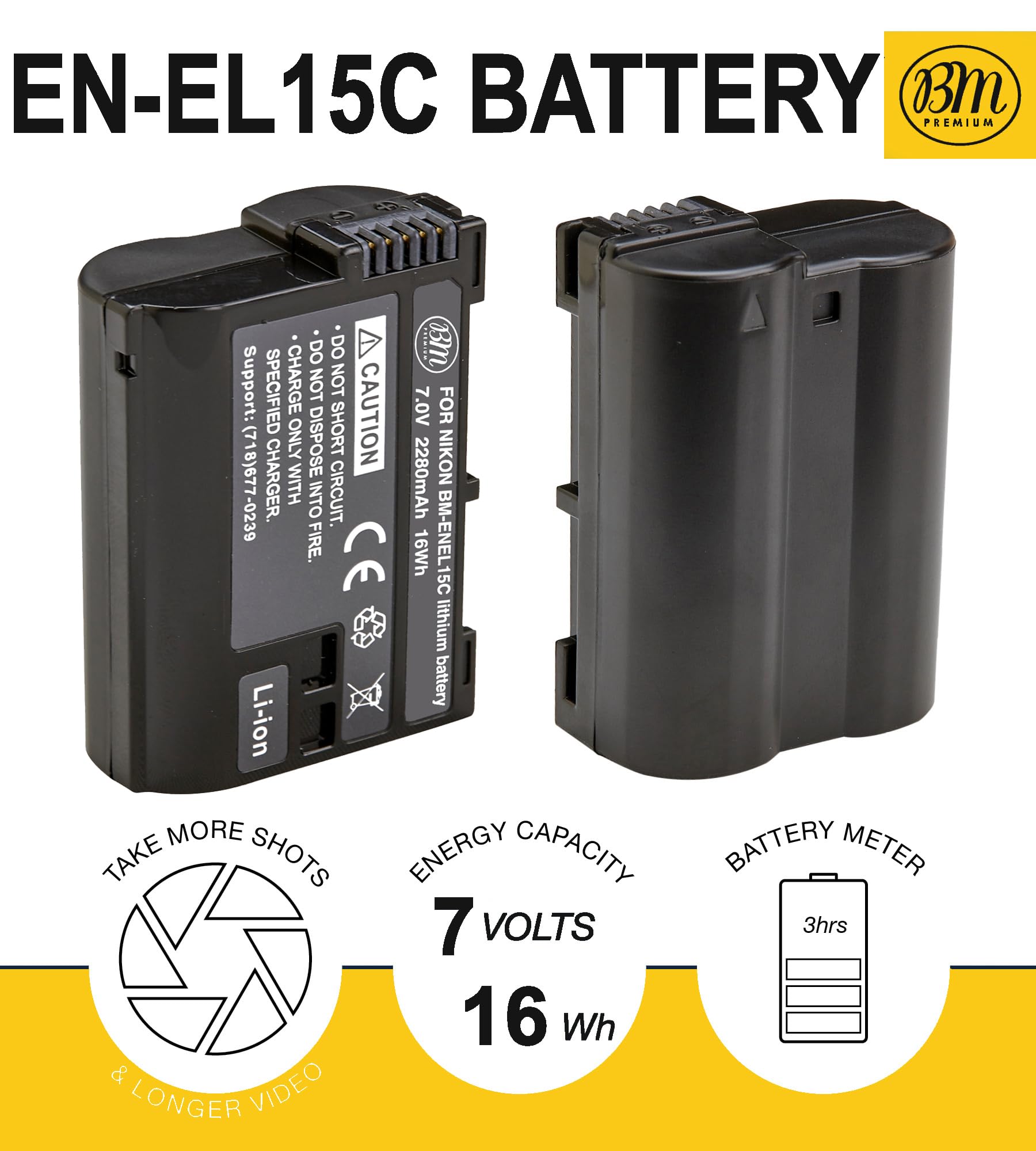 Bm Premium En El15C High Capacity Battery For Nikon Zf, Z5, Z6, Z6 Ii, Z7, Z7Ii, Z8, D780, D850, D7500, 1 V1, D500, D600, D610,