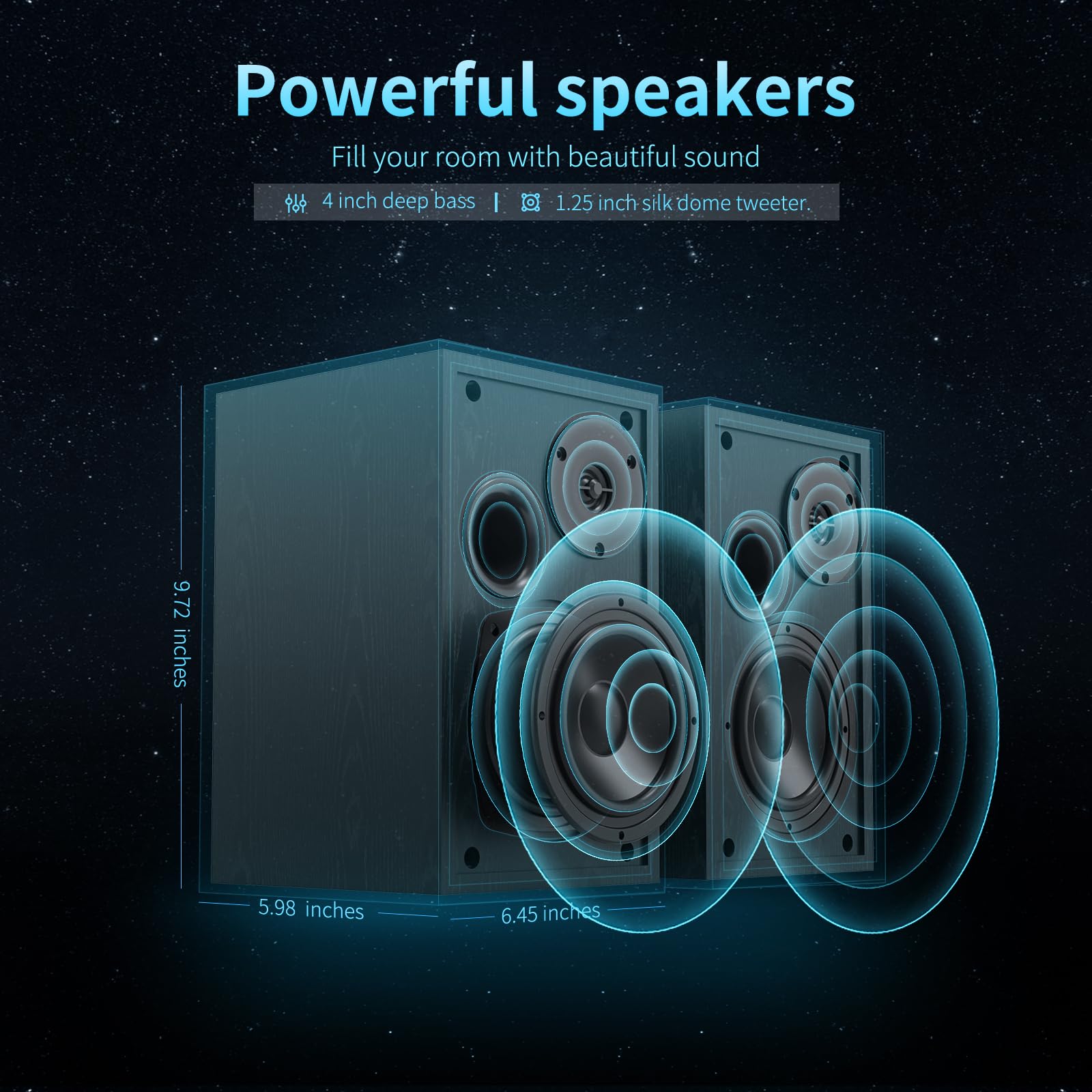 Bestisan Bookshelf Speakers, 4 Inch Powered Bookshelf Speakers With Deep Bass, Bluetooth 5.0 Studio Monitor Speakers, 2.0 Neared