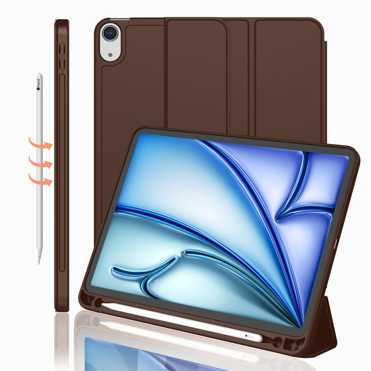 Imieet Ipad Air 11 Inch Case 2024 (6Th Generation), Ipad Air 5Th Generation Case 2022/4Th Generation Case 2020 10.9 Inch With Pencil Holder, Trifold Stand Smart Case (Chocolate)