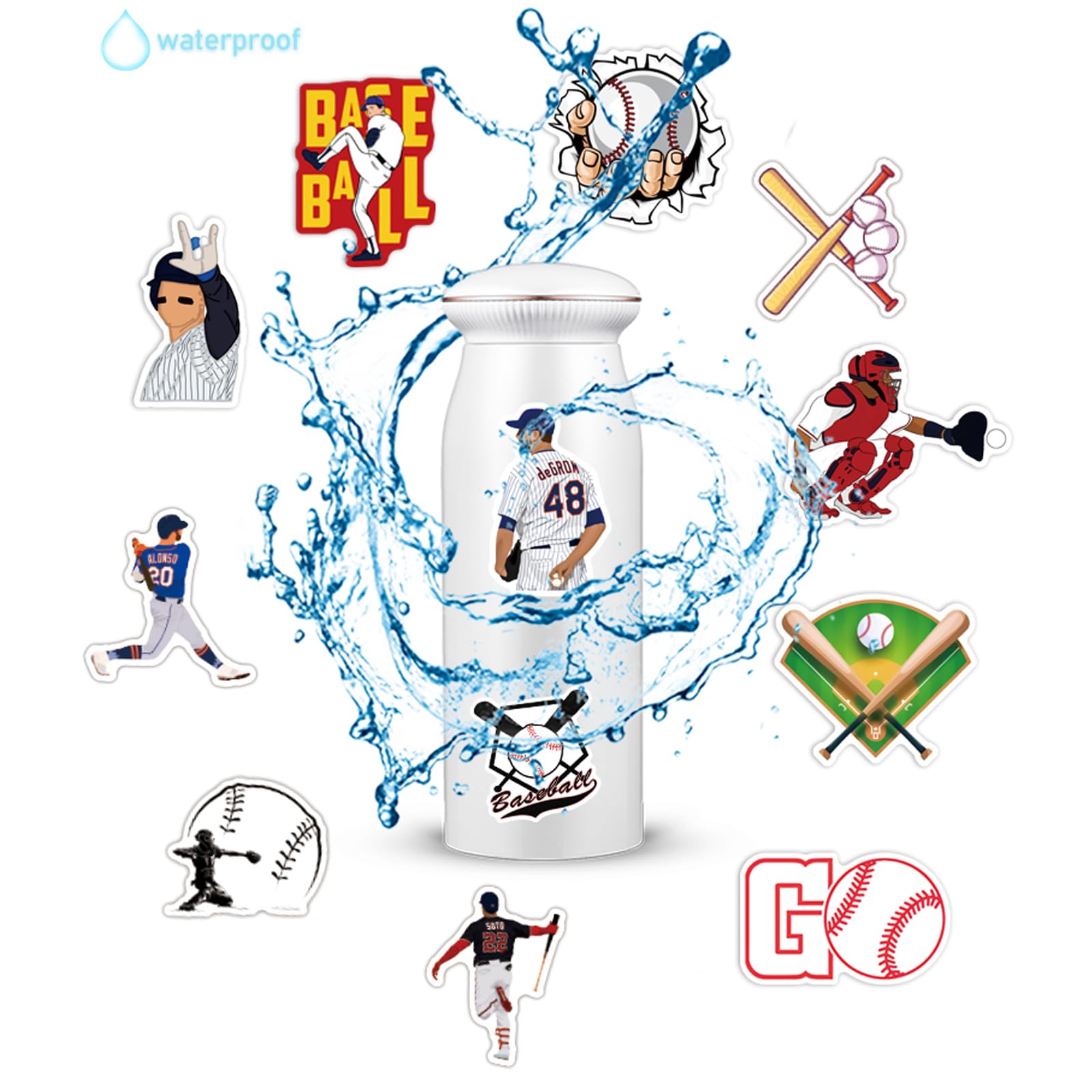Prstincol 100Pcs Baseball Stickers, Waterproof Vinyl Baseball Tattoos For Kids Teens Boys Adults, Sports Decals For Snowboard La