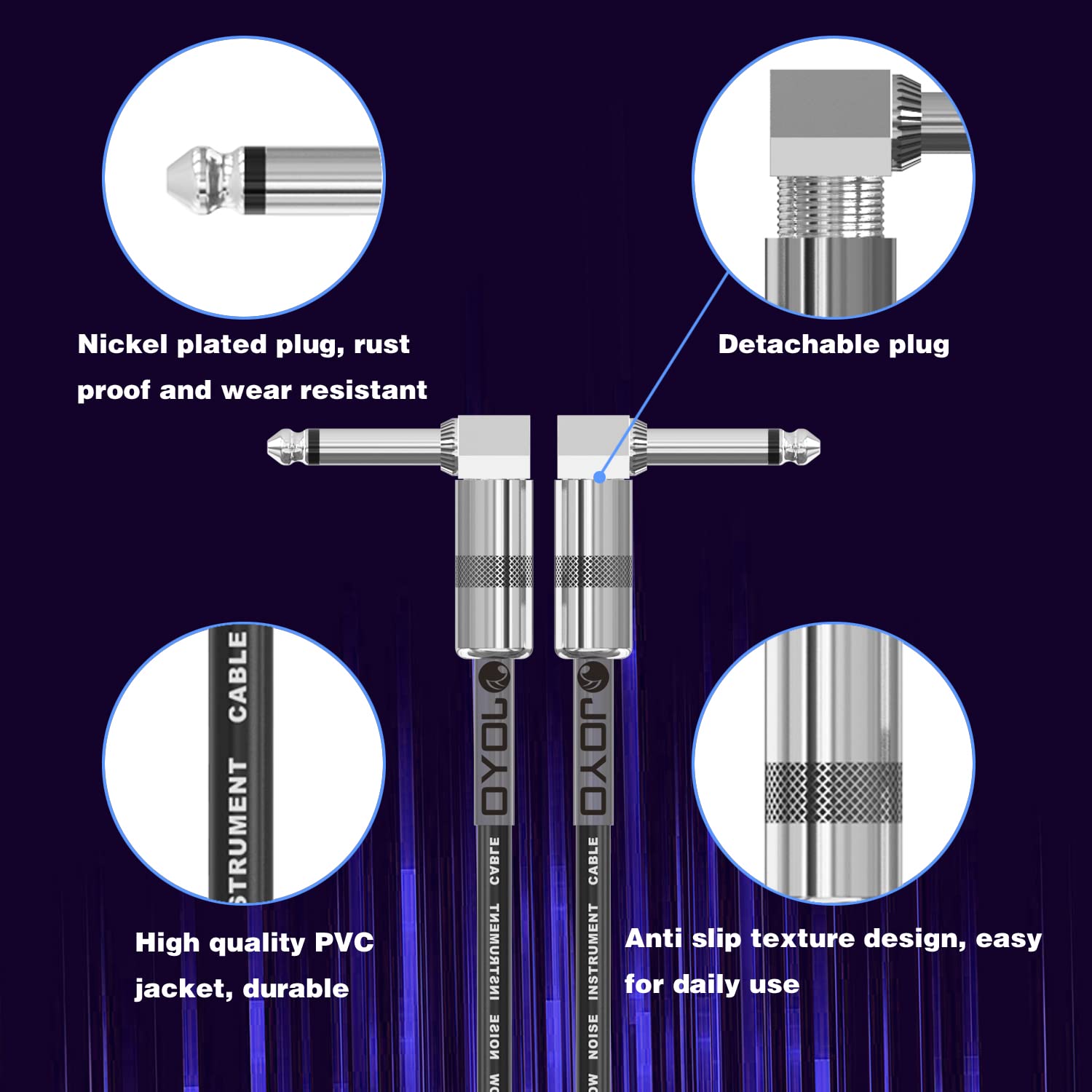 Joyo Patch Cables 1.2Ft For Bass Guitar Effect Pedal Professional Guitar Patch Cords 1/4 Inch (Cm 05, 6 Pack)