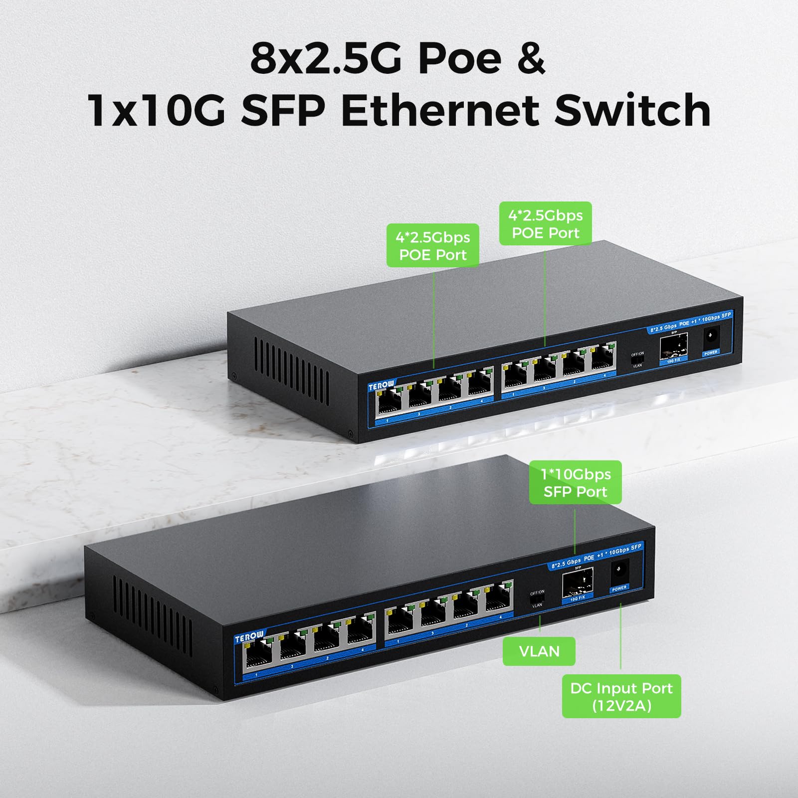 9 Port 2.5G Poe Ethernet Switch Unmanaged, 8 X 2.5G Poe Base T & 1 X 10G Sfp, Multi Speed Network Switch, Compatible With Gigabi