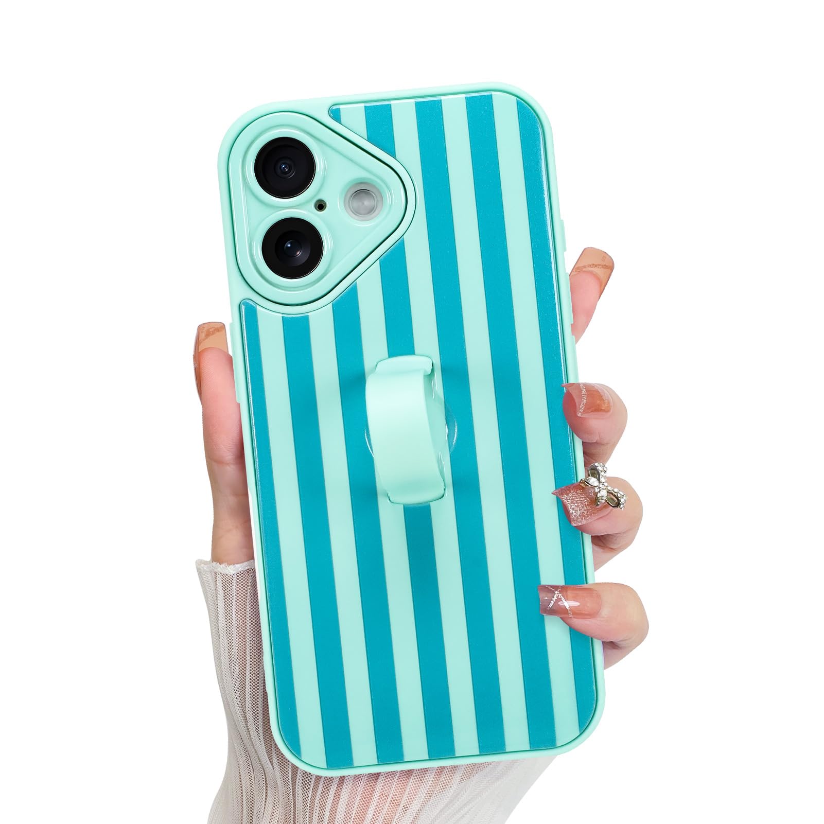 KANGHAR Compatible with iPhone 17 Case 2025, Silicone Stripes Cute Pattern, Wristband Kickstand Camera Protection Soft Slim Cove