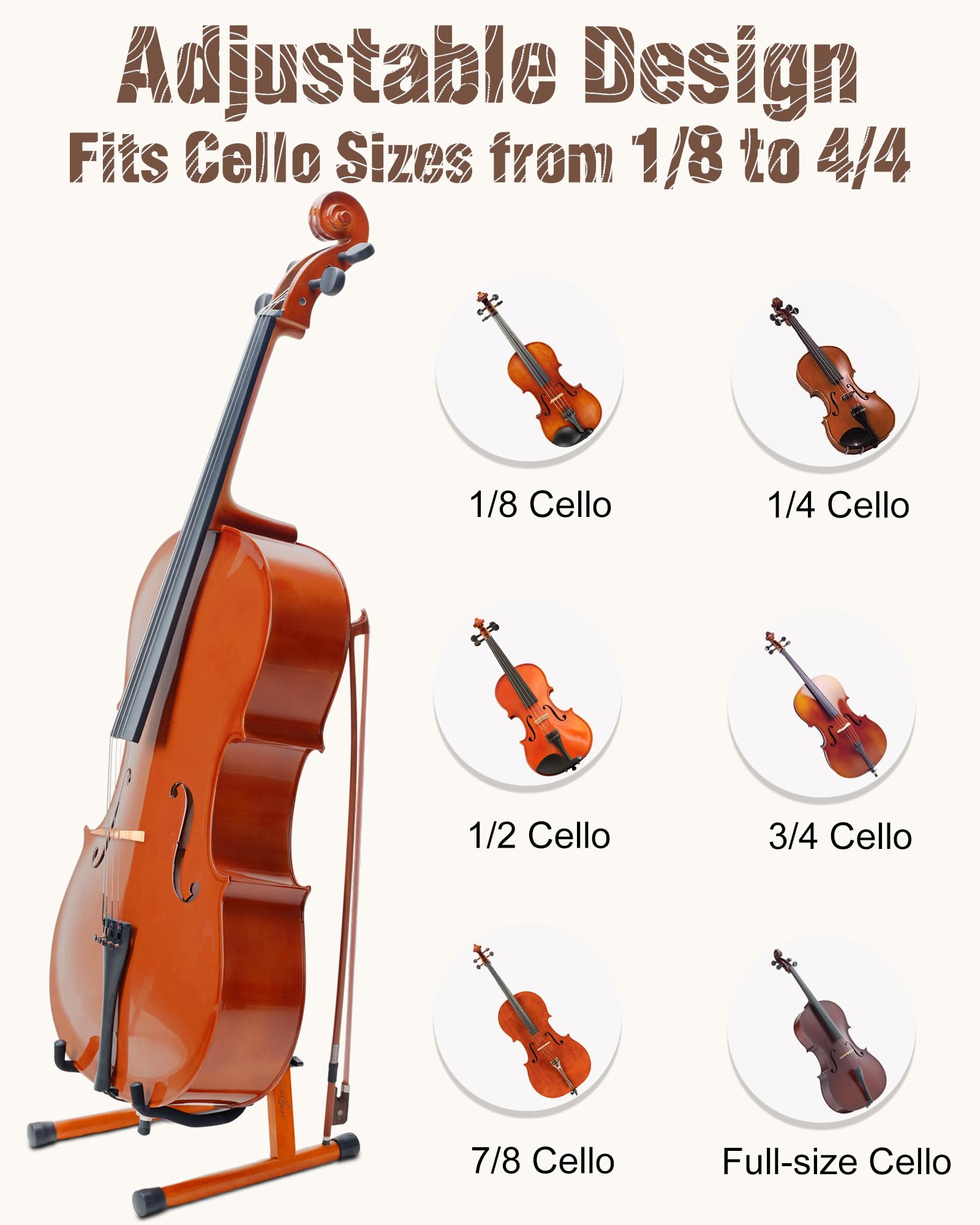 Musbeat Cello Stand, A Frame Cello Stand With Bow Holder For Cello Display, Handcrafted Wooden Cello Stand With Padded Foam, Mah