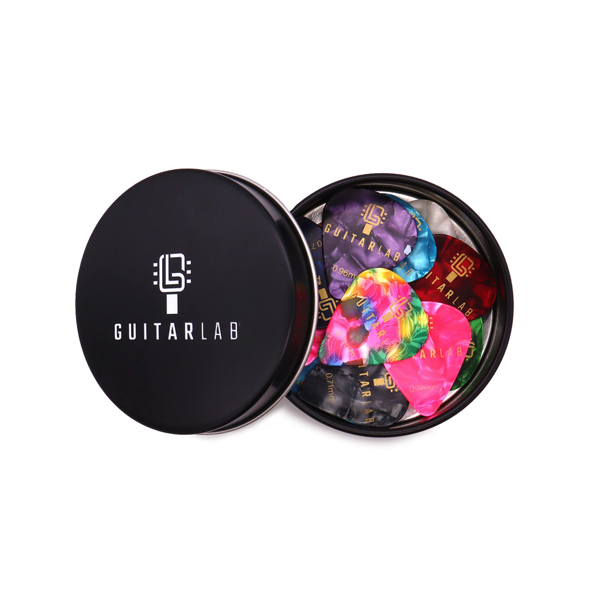 Guitar Lab Guitar Pick Gift Tin   18Pcs Guitar Picks For Acoustic Guitar   Celluloid Plectrums Guitar Pick For Electric, Acousti