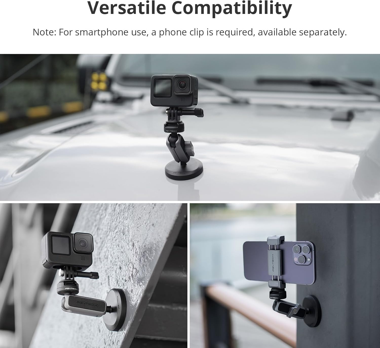 Pgytech Caplock Magnetic Camera Mount Compatible For Dji Osmo Action4/3/2, Gopro 10/9/8, Osmo Pocket 2, Insta360, Double Ball Head Mechanism With 1/4' 20 Standard Thread Adapter