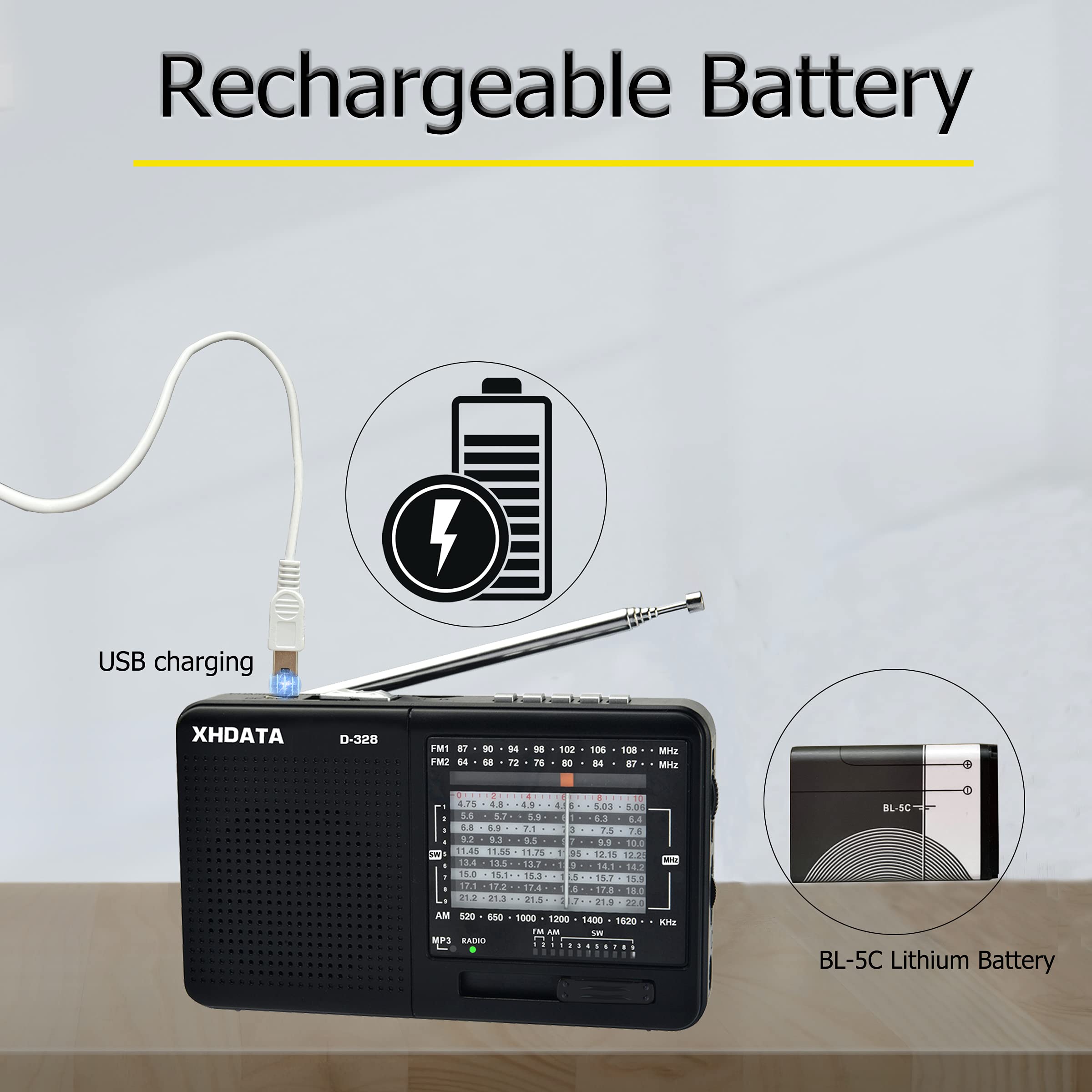 Xhdata D 328 Shortwave Am Fm Dsp Portable Small Multi Band Radio Stereo Mp3 Player With Rechargeable Battery Earphone Jack Porta