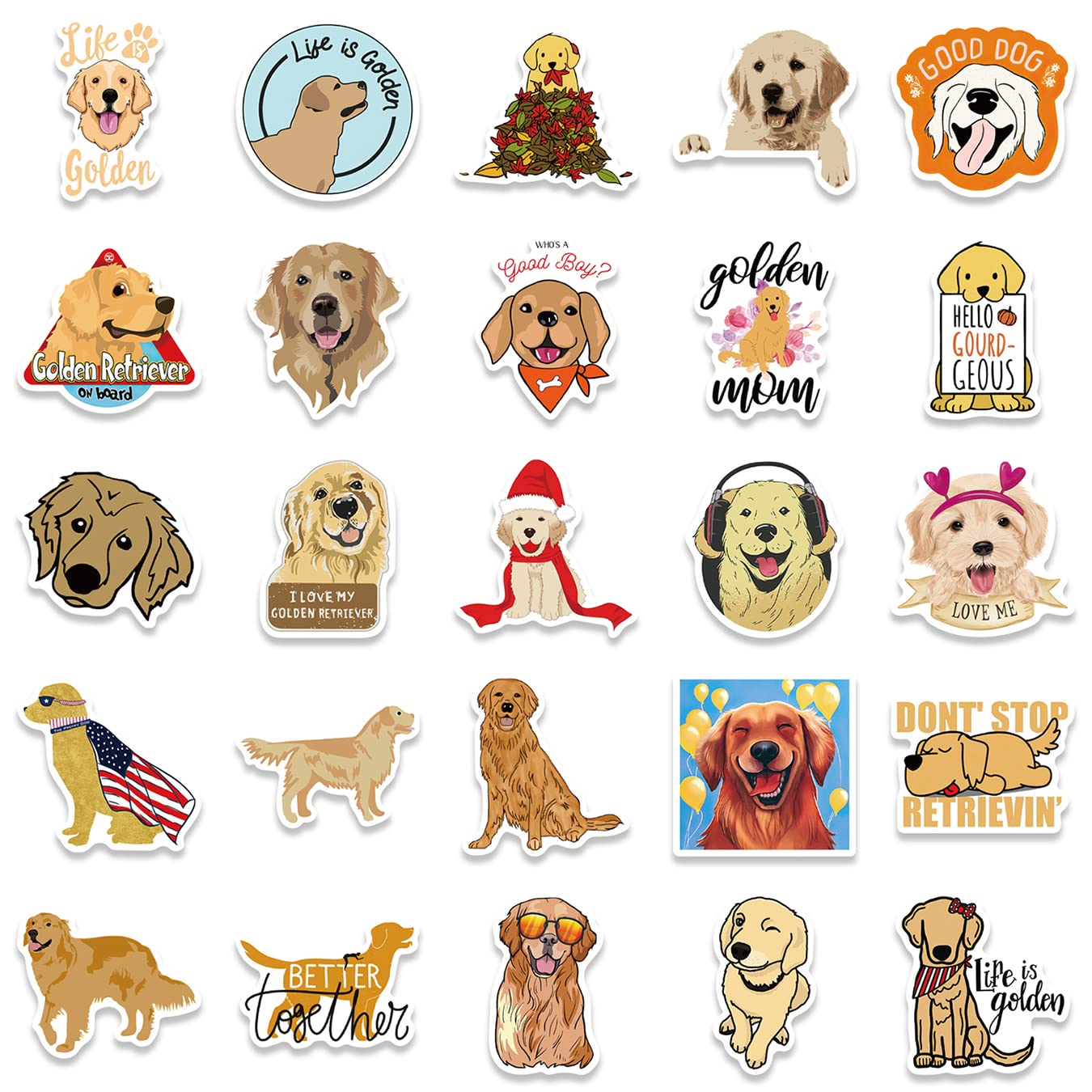 50Pcs Golden Retriever Stickers, Waterproof Vinyl Stickers Decals For Laptop Water Bottle Phone Luggage, Cute Cartoon Dog Sticke