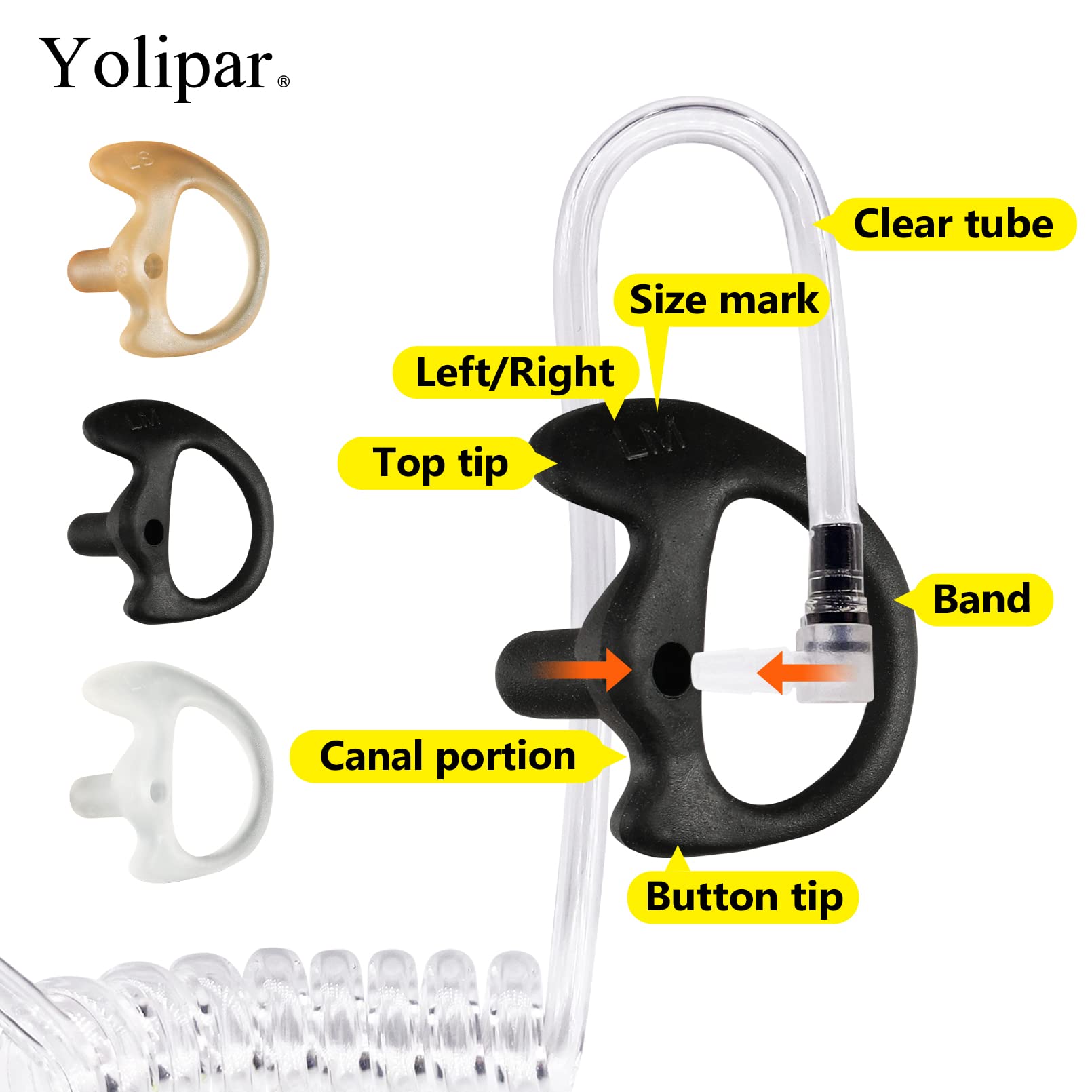 Yolipar Replacement Soft Silicone Eardud Earmold For Walkie Talkie Audio Kit Air Acoustic Tube Earpiece Headset (Three Colour, M