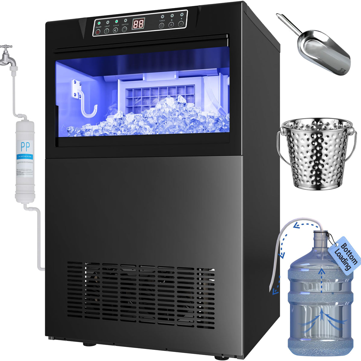 Yitahome 130Lbs Commercial Ice Maker Machine Under Counter Black, Etl & Doe Certificated Ice Machine Commercial, Big Ice Makers 
