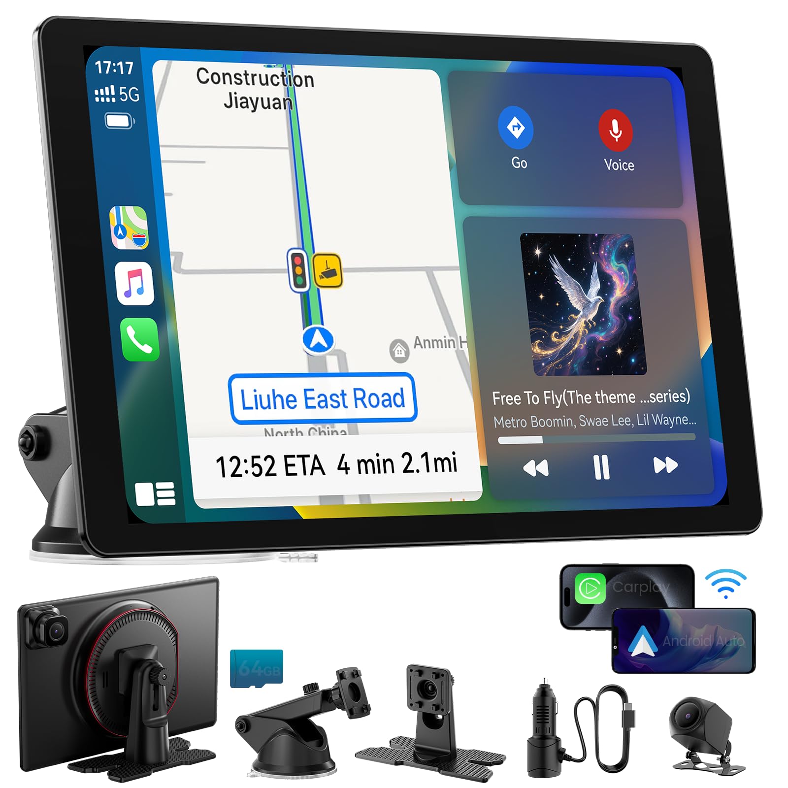 11 Extra Large Wireless Apple CarPlay Screen for Car - Ultra-Slim 0.16 Inch Touchscreen Car Stereo with Android Auto, 4K Dash Ca