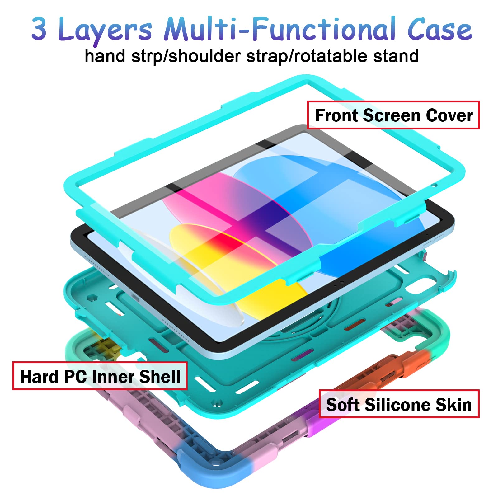 Bmouo Ipad 10Th Generation Case   Ipad 10.9 2022 Case With Screen Protector, 360 Rotating Stand & Pencil Holder & Hand & Shoulde
