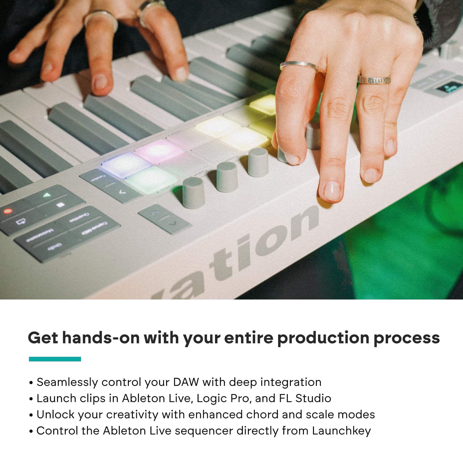 Novation Launchkey 49 White Mk4 - 49 Semi-Weighted Key, Usb, Midi Keyboard Controller With Daw Integration. Chord & Scale Modes,