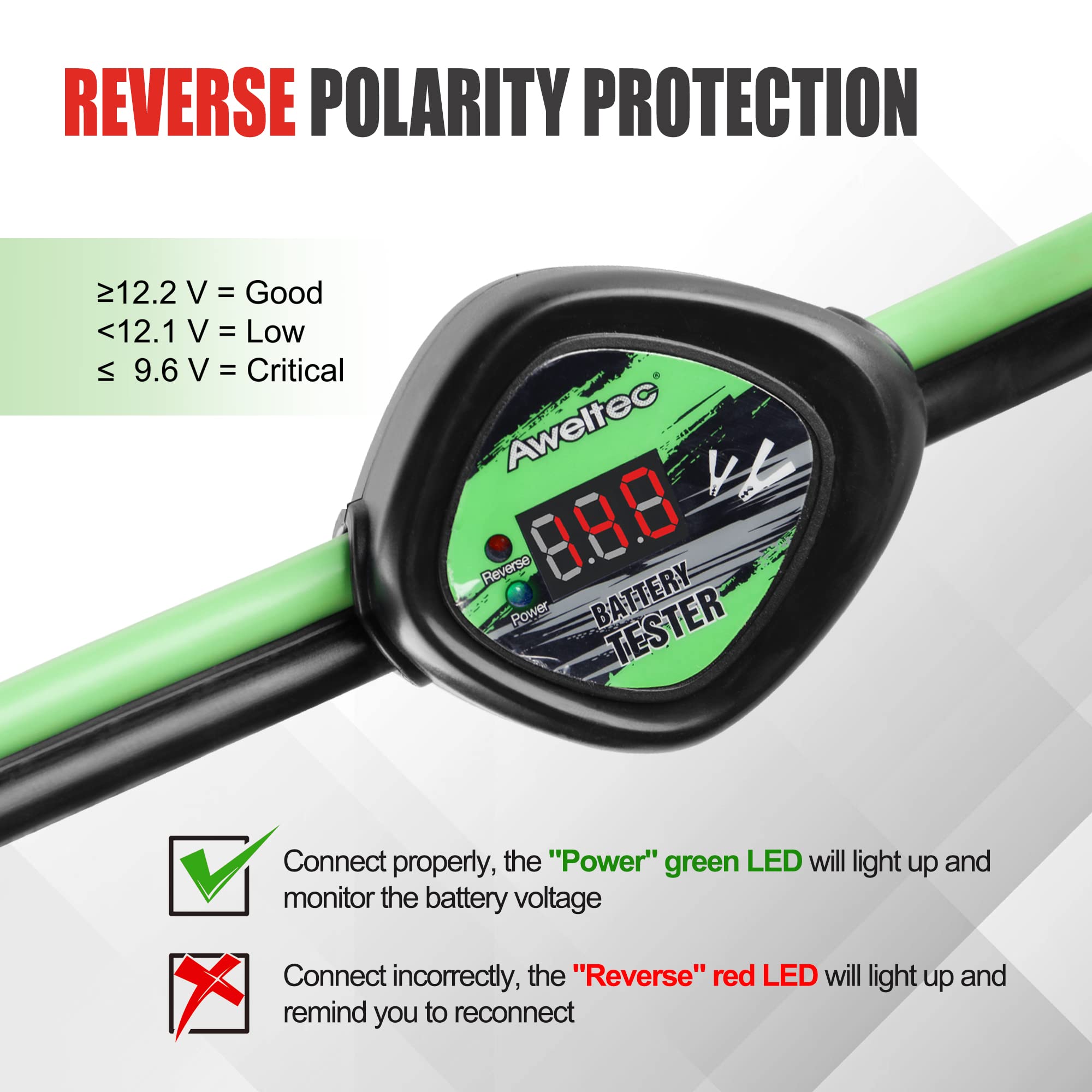 Aweltec Jumper Cables 4 Gauge 20 Feet With Smart Safety Protector   Heavy Duty Battery Booster Cable With Reverse Polarity Prote