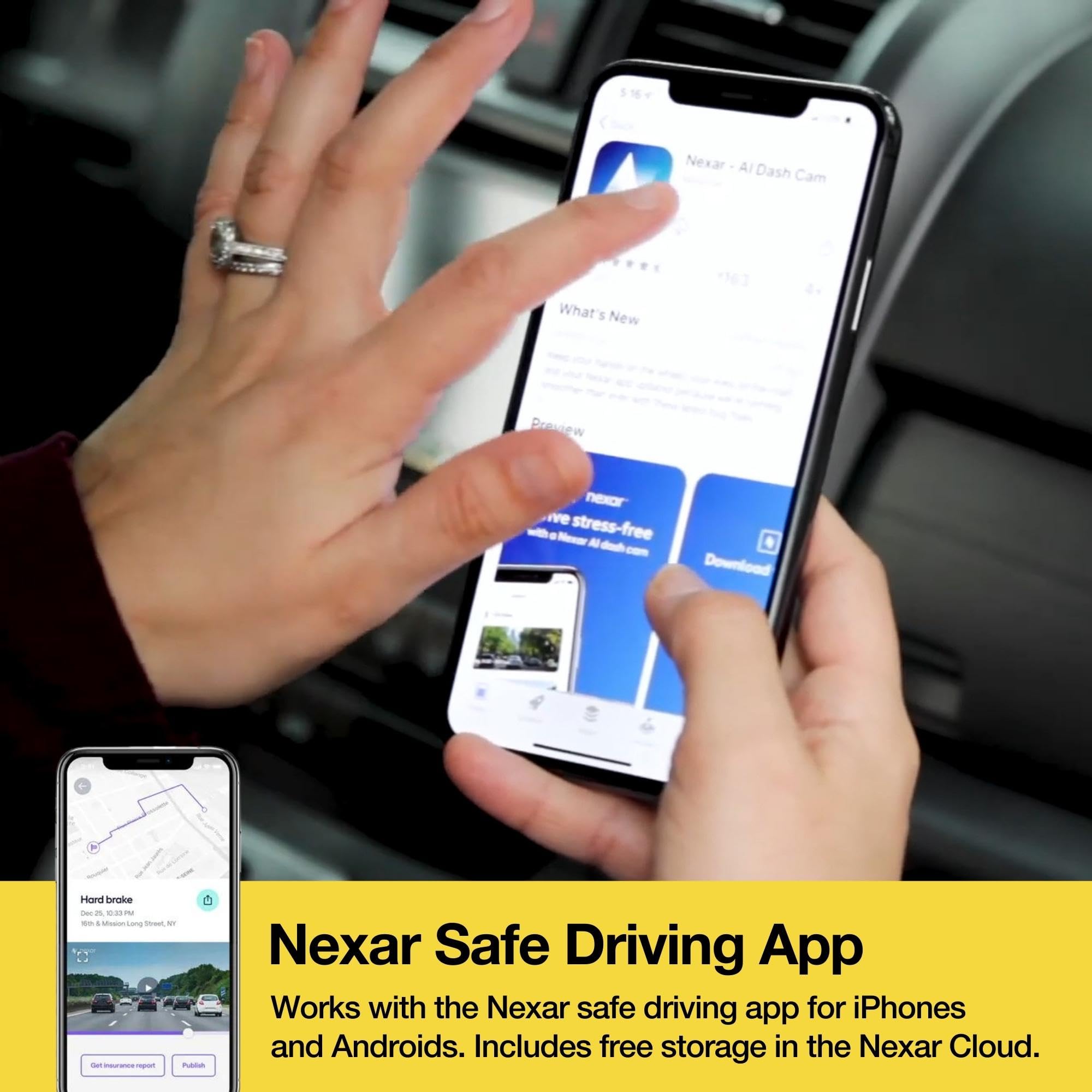 Scosche NEXC2128 XCES0 Full HD Two Way Smart Dash Cam Powered by Nexar with Suction Cup and 128GB Memory