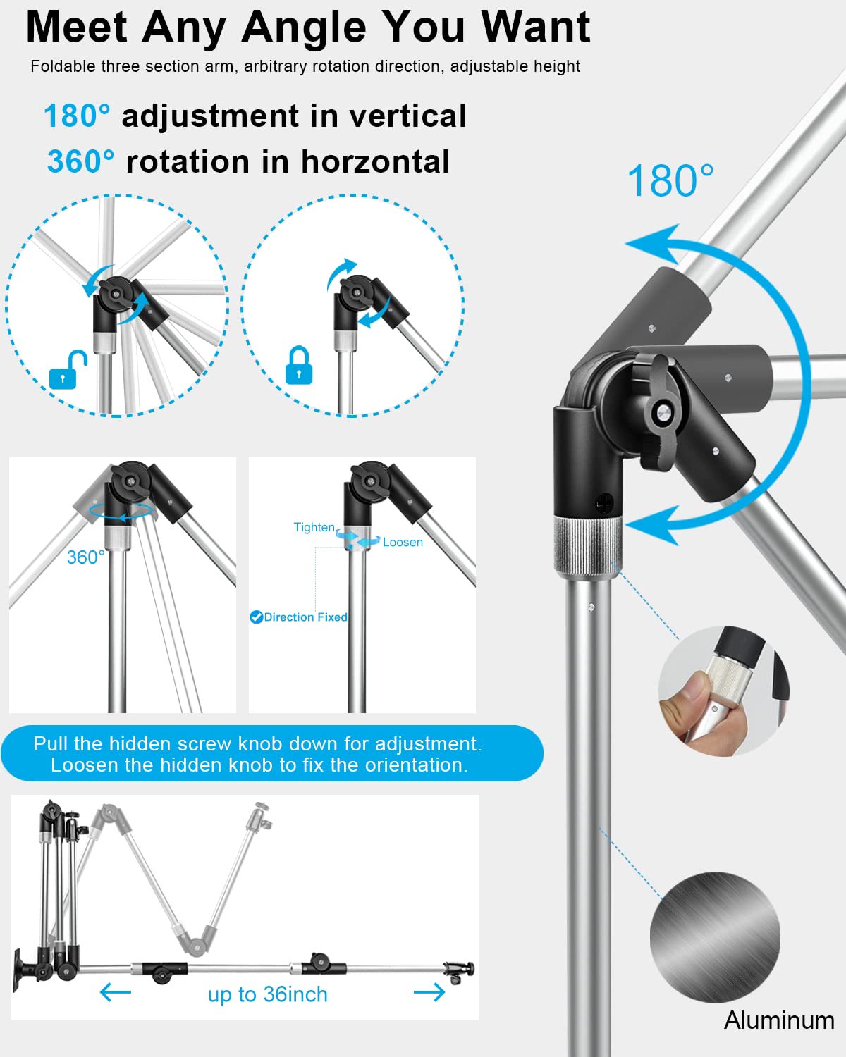 Woleyi Adjustable Tablet Wall Mount Holder   35 Inch Foldable Arm Phone Ipad Mount For Wall, Webcam Stand Camera Mount, Fit For