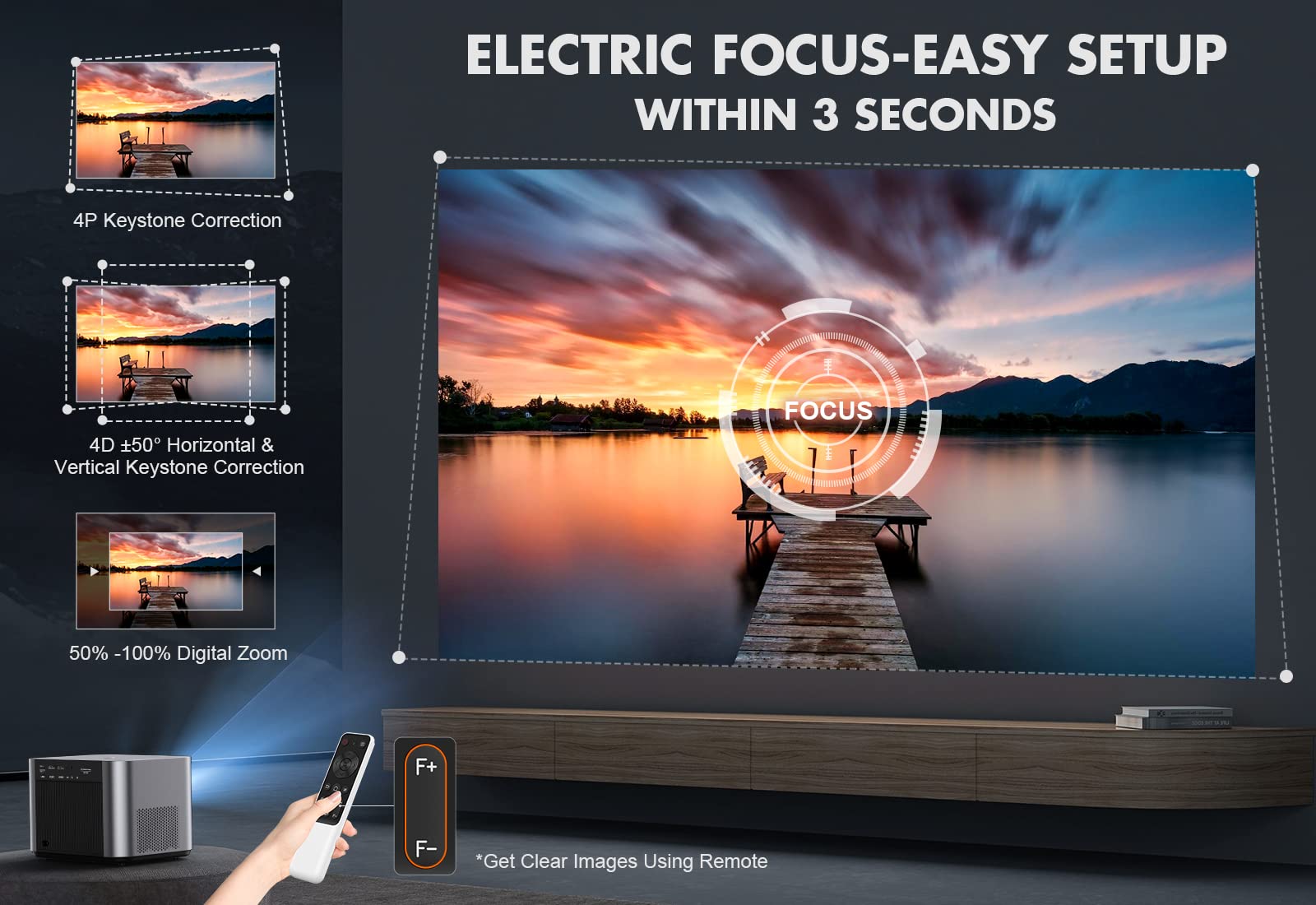 Vizony Fhd 1080P Projector 4K Support, 800Ansi 5G Wifi Bluetooth Projector, Outdoor Projector With Full Sealed Engine/Electric F