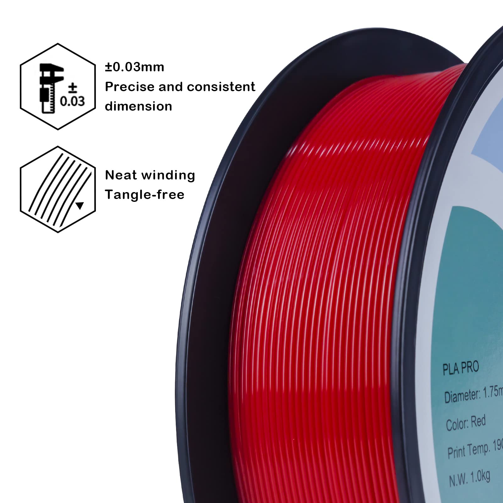 Ziro Pla Filament 175Mm,3D Printer Filament Pla Pro Basic Color Series 175Mm 1Kg(22Lbs), Dimensional Accuracy +  003Mm,Red