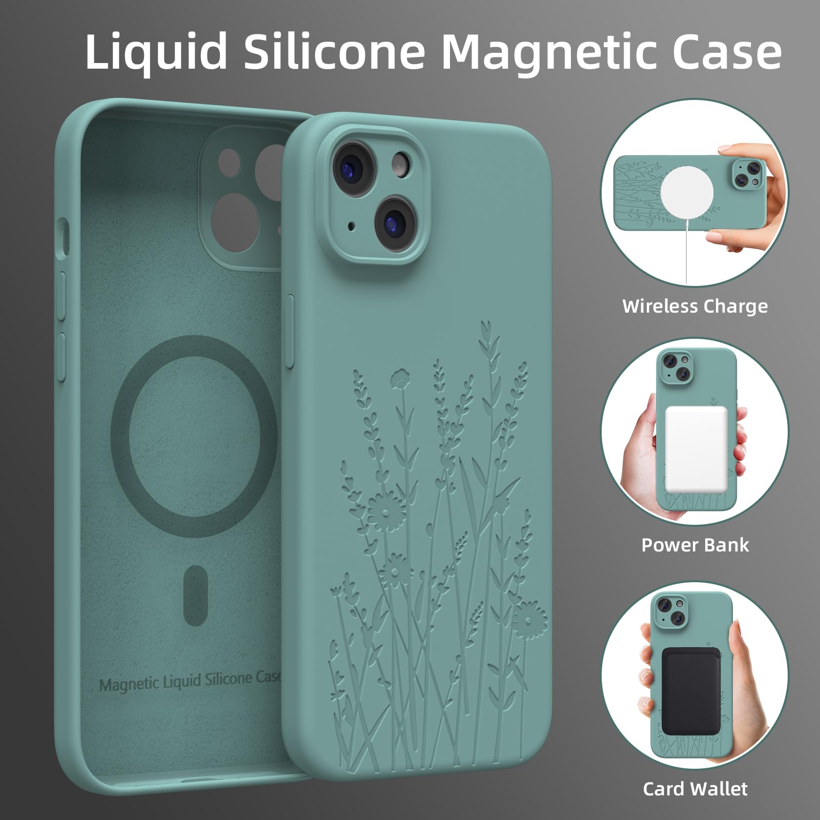 Oaoa Magnetic Silicone Case Compatible With Iphone 15 Case, Built In Magnets, Compatible With Magsafe, Engraved Liquid Silicone