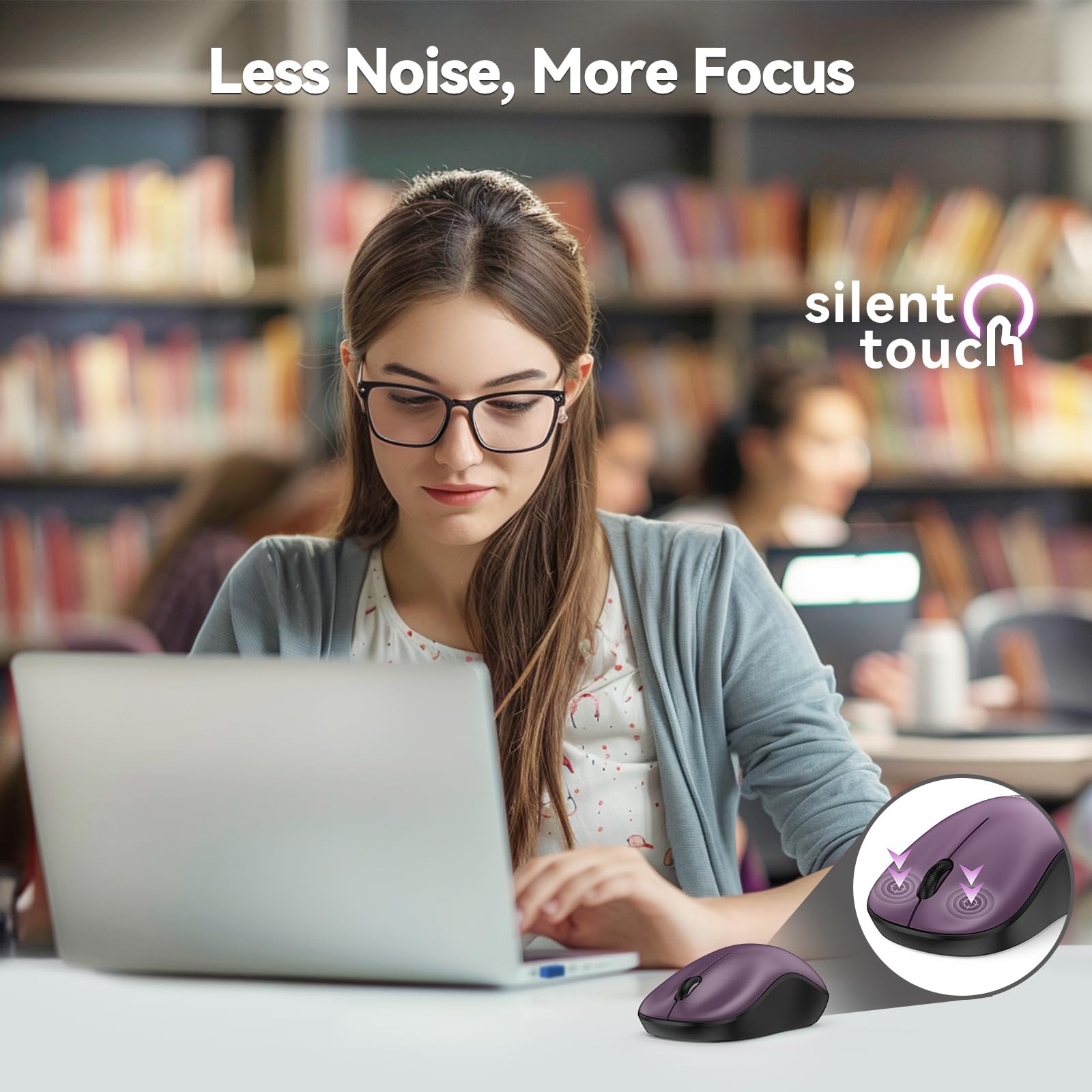 Tecknet Wireless Mouse For Laptop, 2.4G Silent Mouse Quiet Click, Small Portable Computer Mouse, 5 Dpi Levels, Cordless Mice For Pc, Chromebook, Mac   Purple