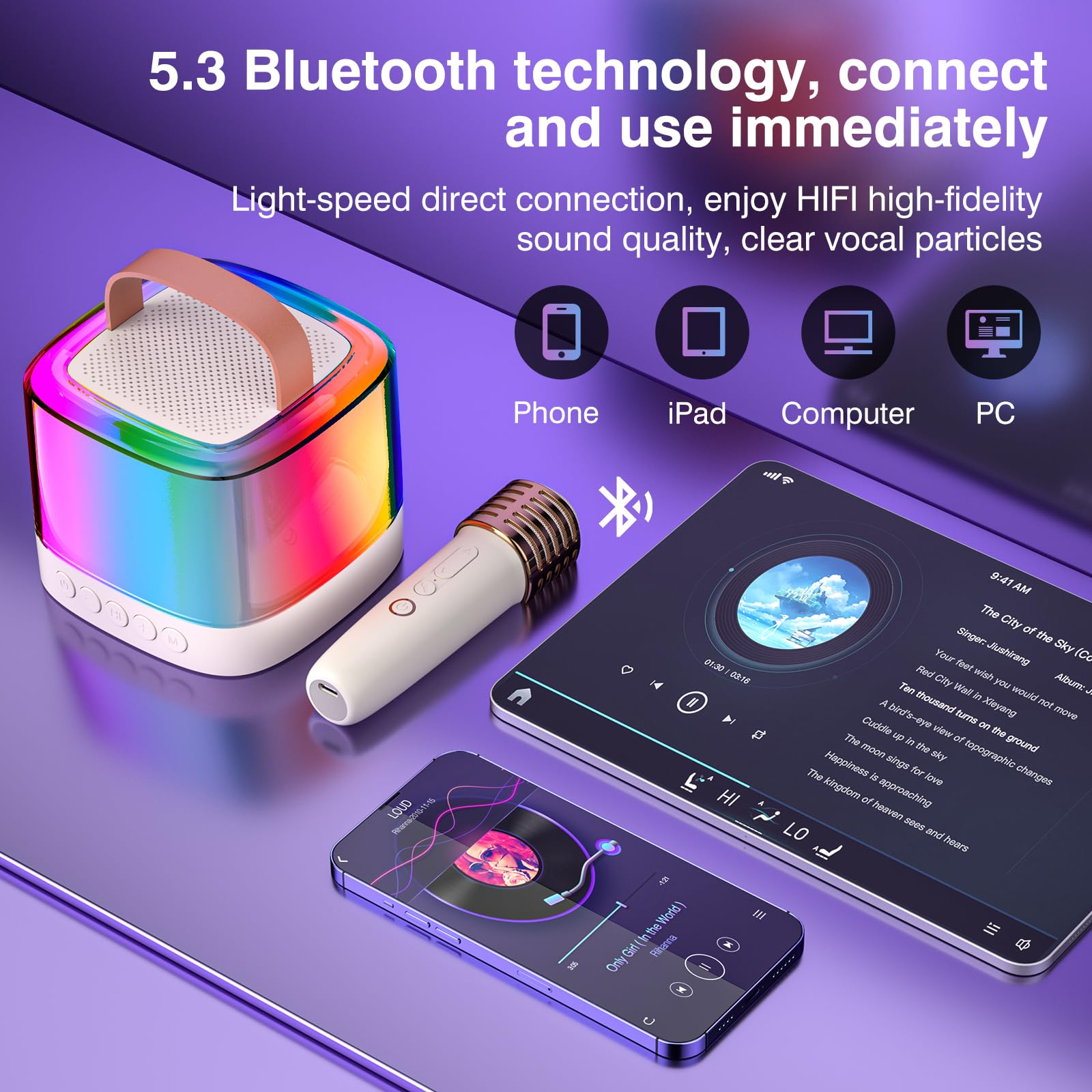 Mini Karaoke Machine For Kids Adults, Portable Bluetooth Karaoke Speaker With 2 Wireless Mics And Led Color Lights, Inside The C