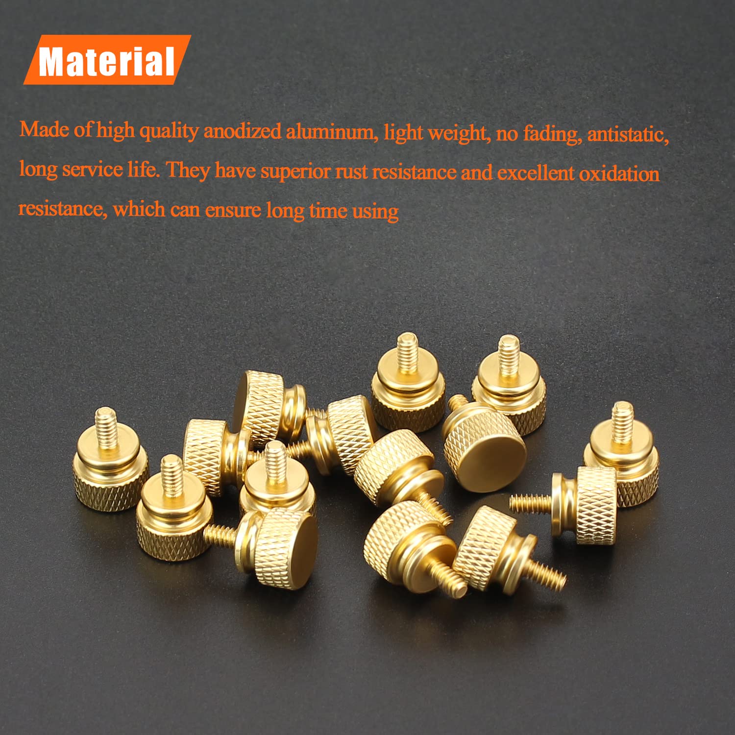 Helifouner 10 Pieces 6 32 Thread, Gold Color Anodized Aluminum Computer Case Thumbscrews, Thumb Screws For Computer Case/Cover/P