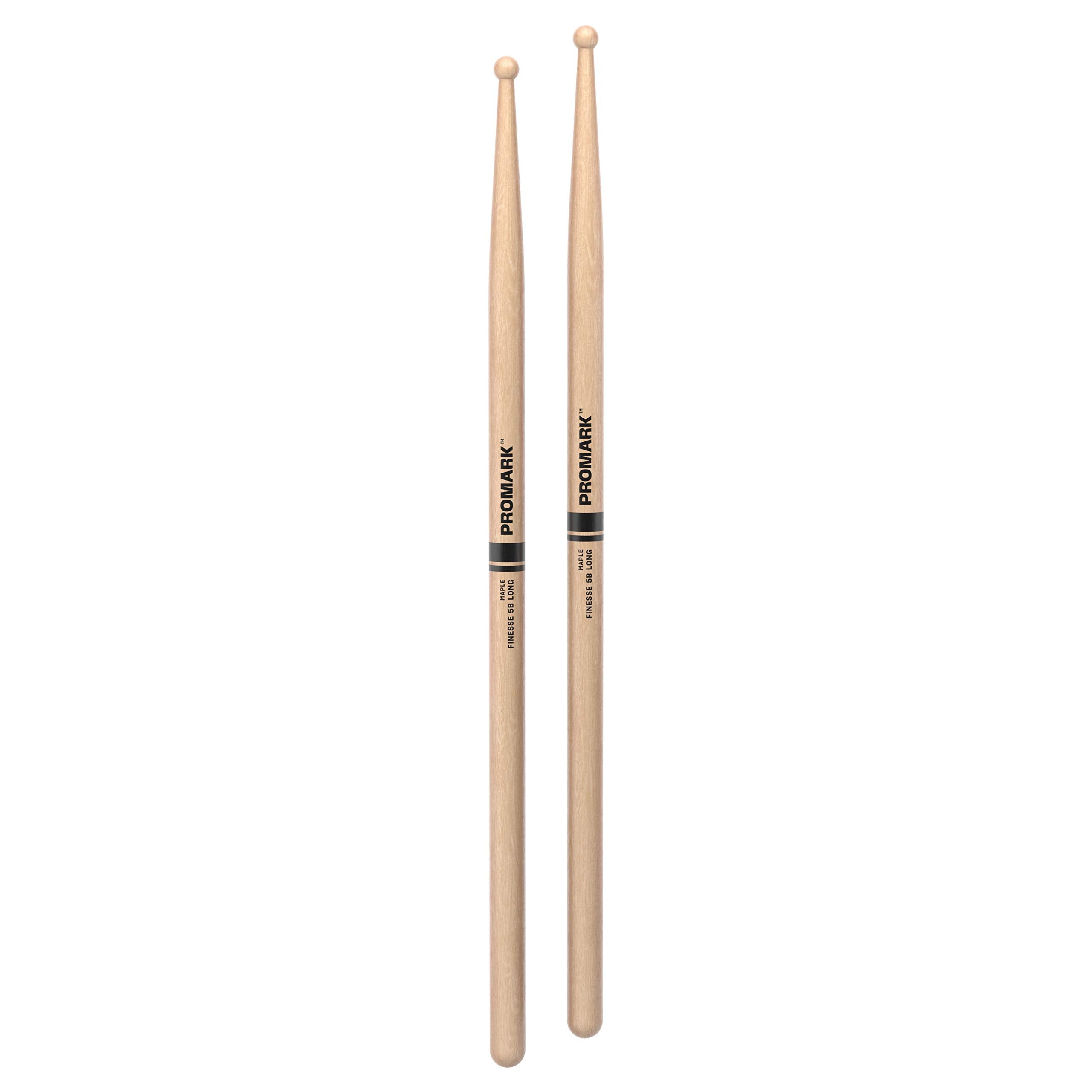 Promark Finesse 5B Long Maple Drumsticks, Small Round Wood Tip, One Pair