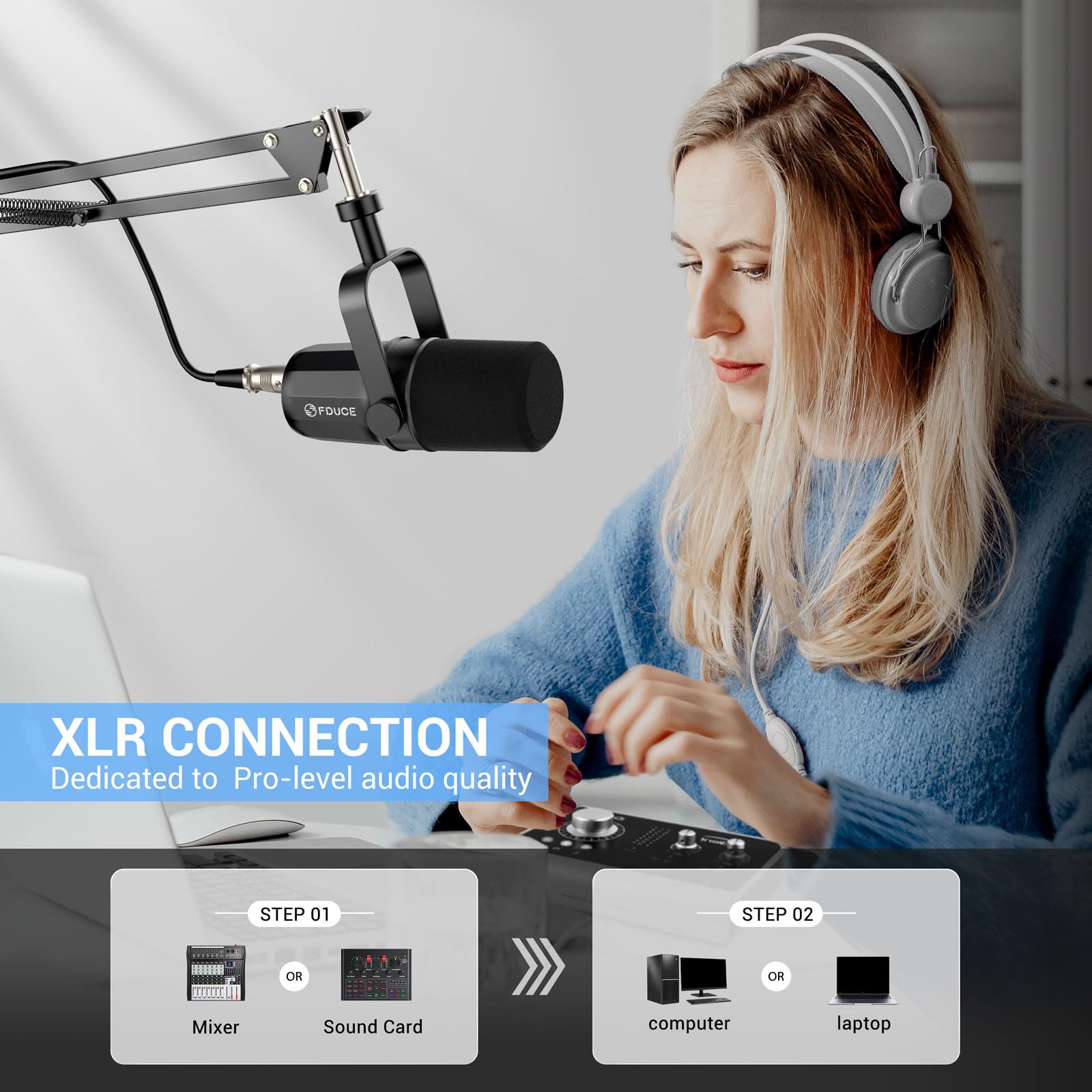 Fduce Sl40X Xlr Dynamic Microphone Kit For Vocal Recording, Podcasting, Gaming, Live Streaming&Broadcasting, All Metal Cardioid