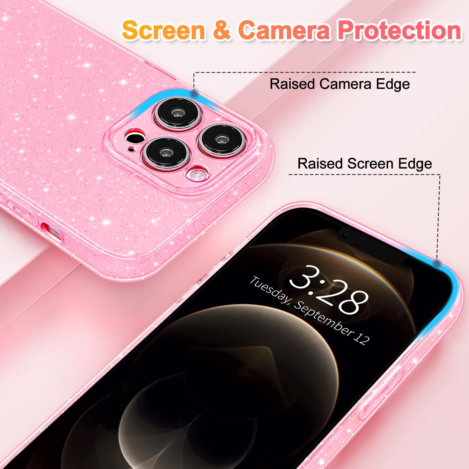 Hython Case For Iphone 12 Pro Max Case Glitter Cute Sparkly Shiny Bling Sparkle Phone Cases 6.7'', Thin Slim Fit Soft Tpu Bumper